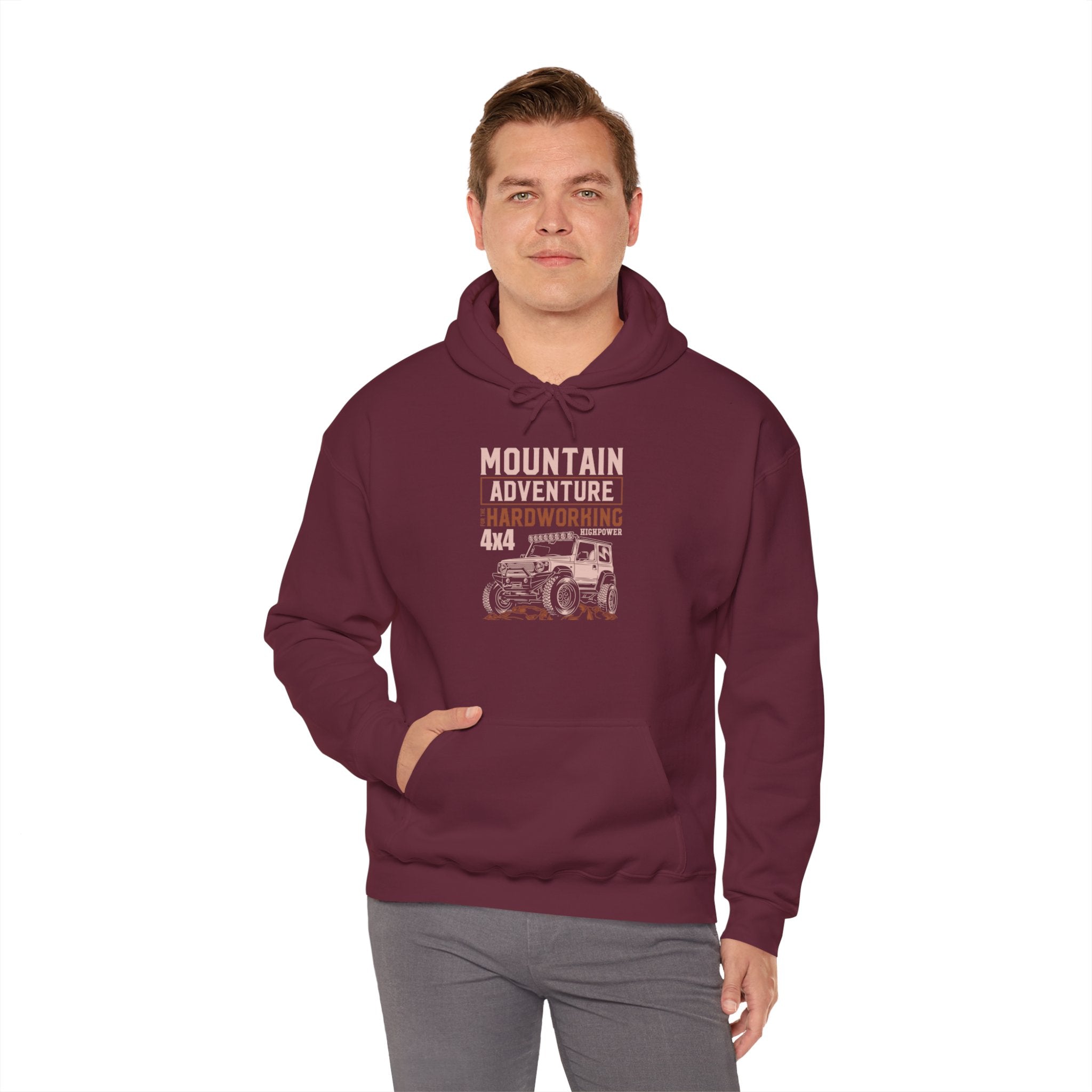 "MOUNTAIN ADVENTURE HARDWORKING 4X4" Unisex Heavy Blend™ Hooded Sweatshirt