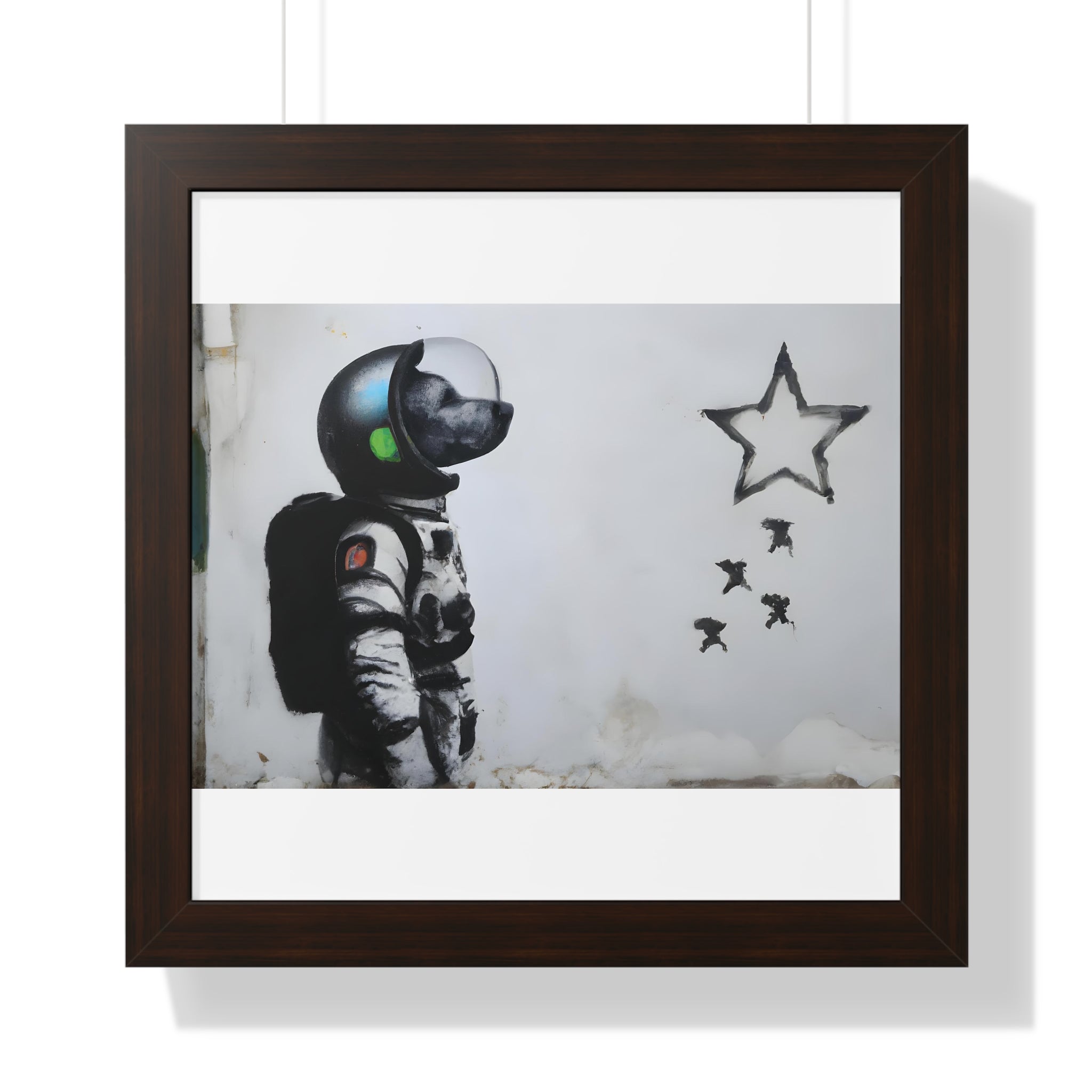 "BANKSY-STYLE ASTRONAUT DOG LOOKING TO THE STARS" Framed Vertical Poster