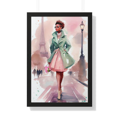 "BLACK WOMAN PARIS GLASSES" Framed Vertical Poster