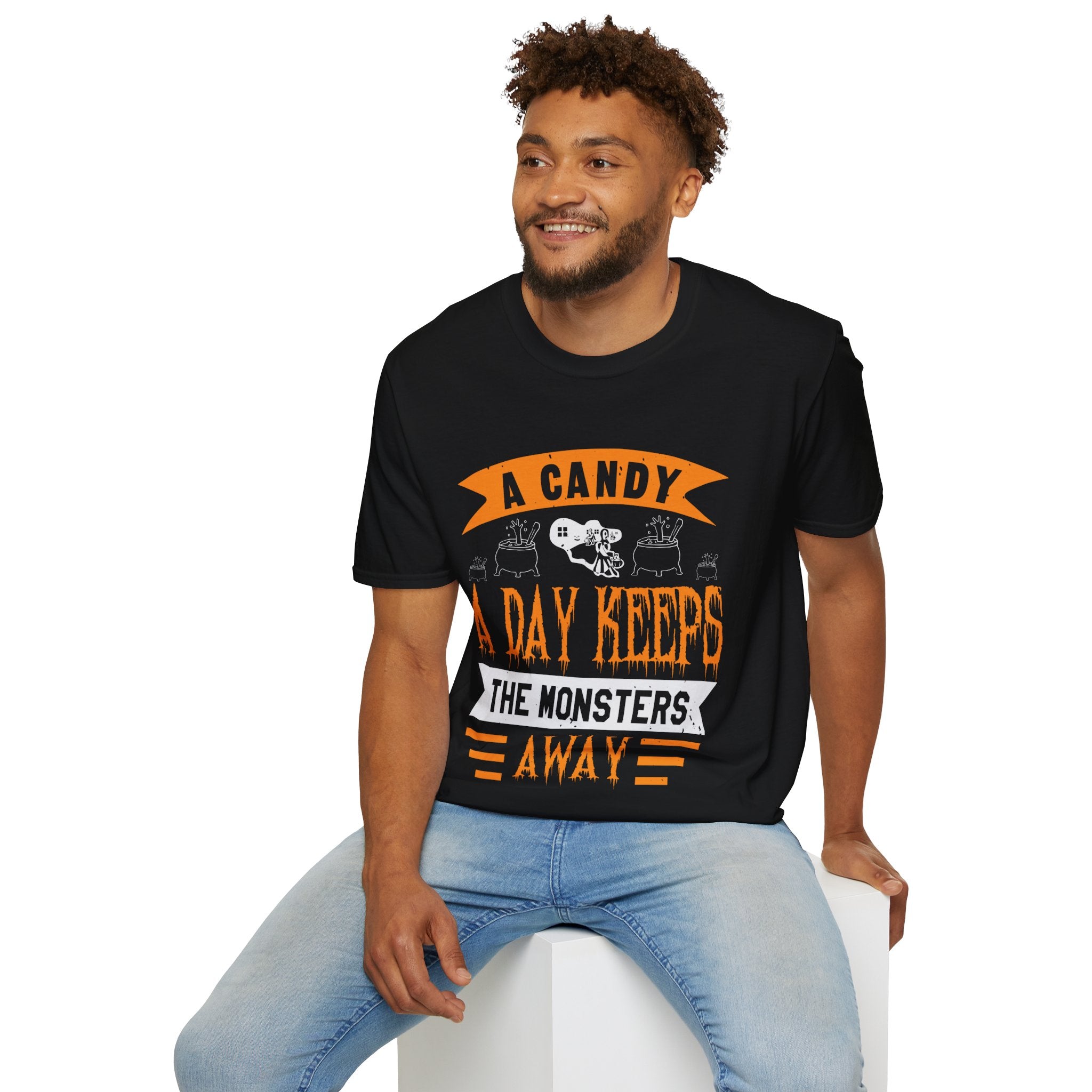 "A CANDY A DAY KEEPS THE MONSTERS AWAY" Unisex Soft style T-Shirt