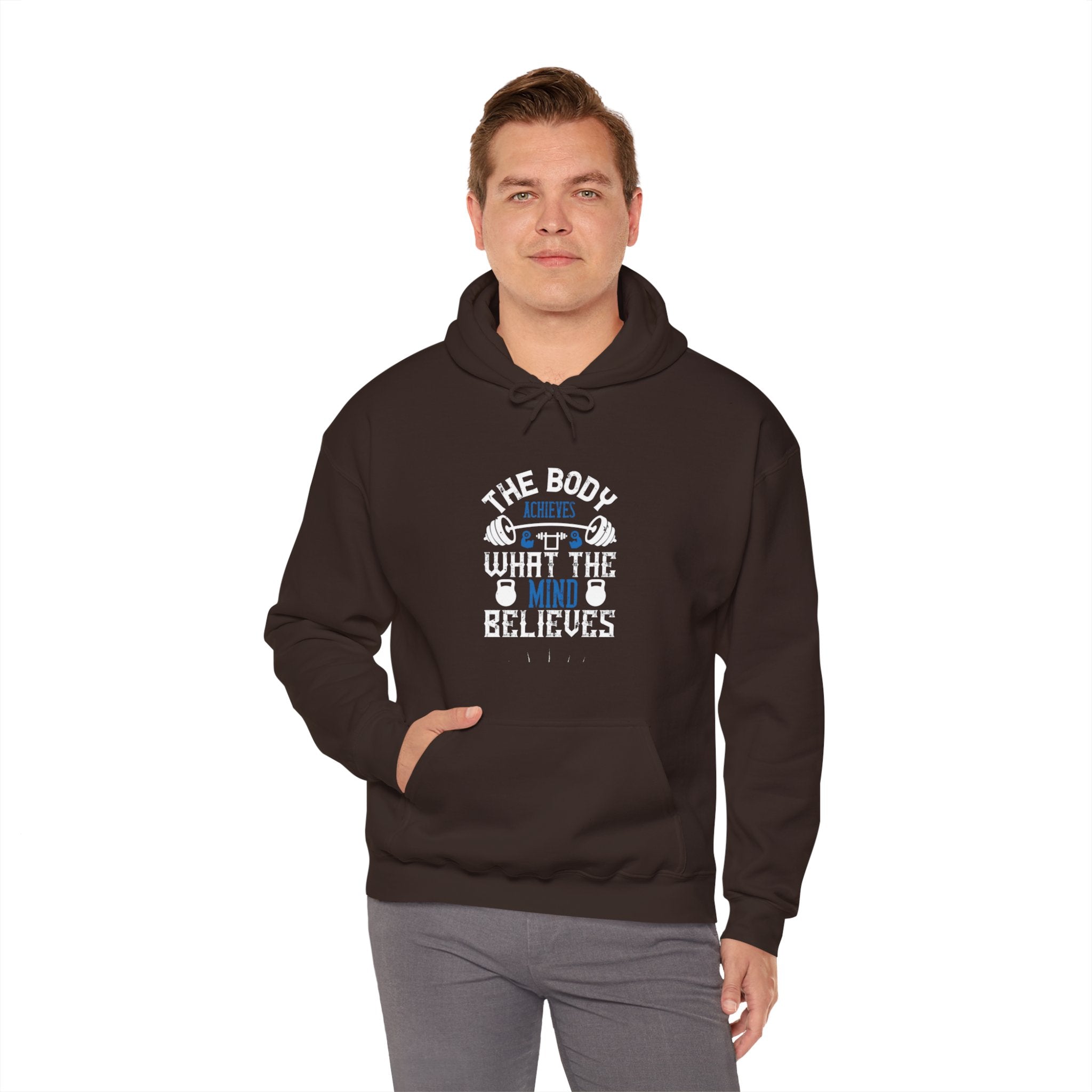 "The body achieves what the mind believes" Unisex Heavy Blend™ Hooded Sweatshirt