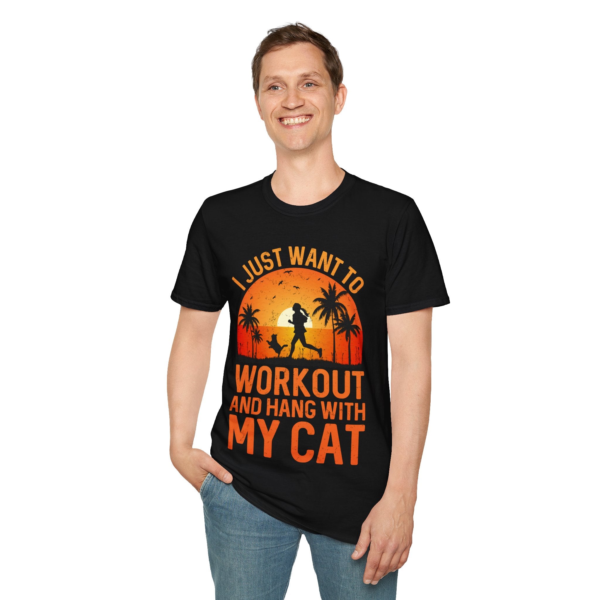 "I Just Want To Workout And Hang With My Cat"   Unisex Soft style T-Shirt