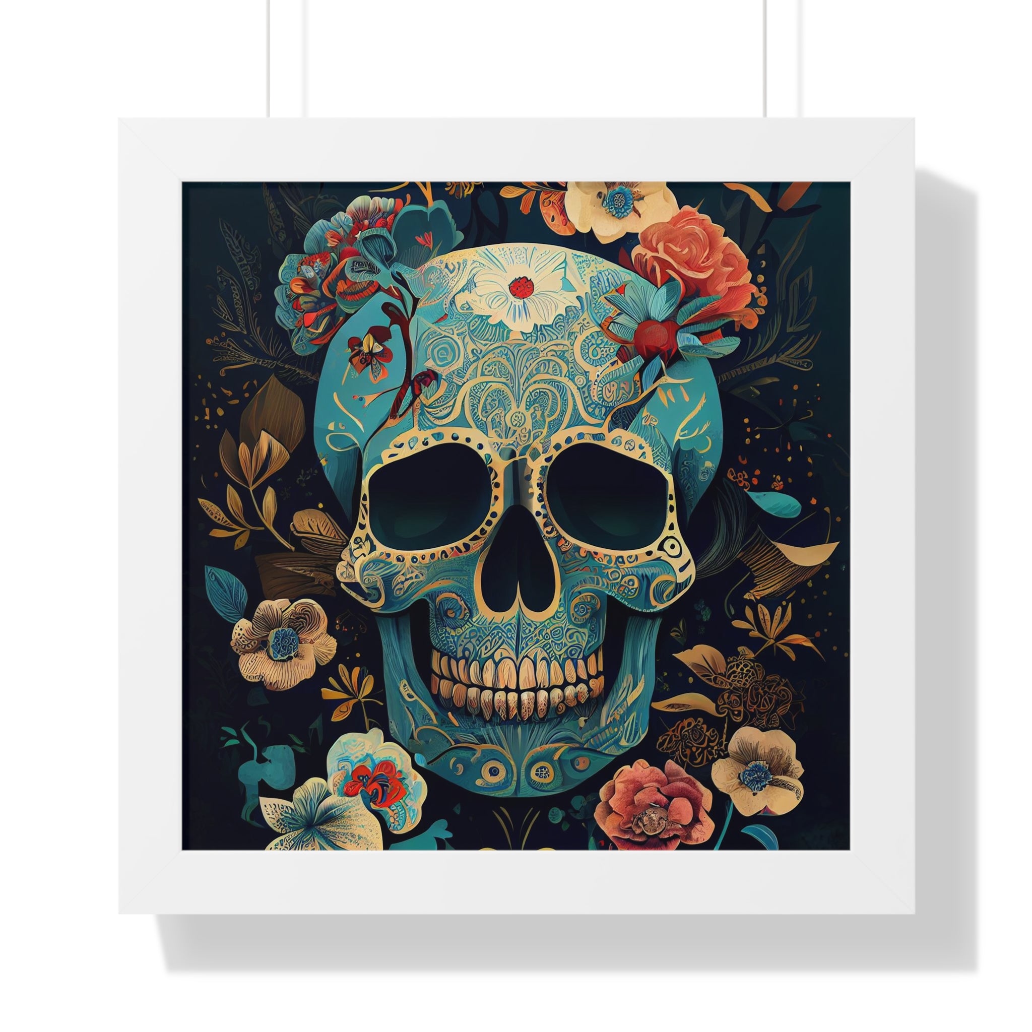 "BLUE CHINOISERIE SUGAR SKULL" Framed Vertical Poster