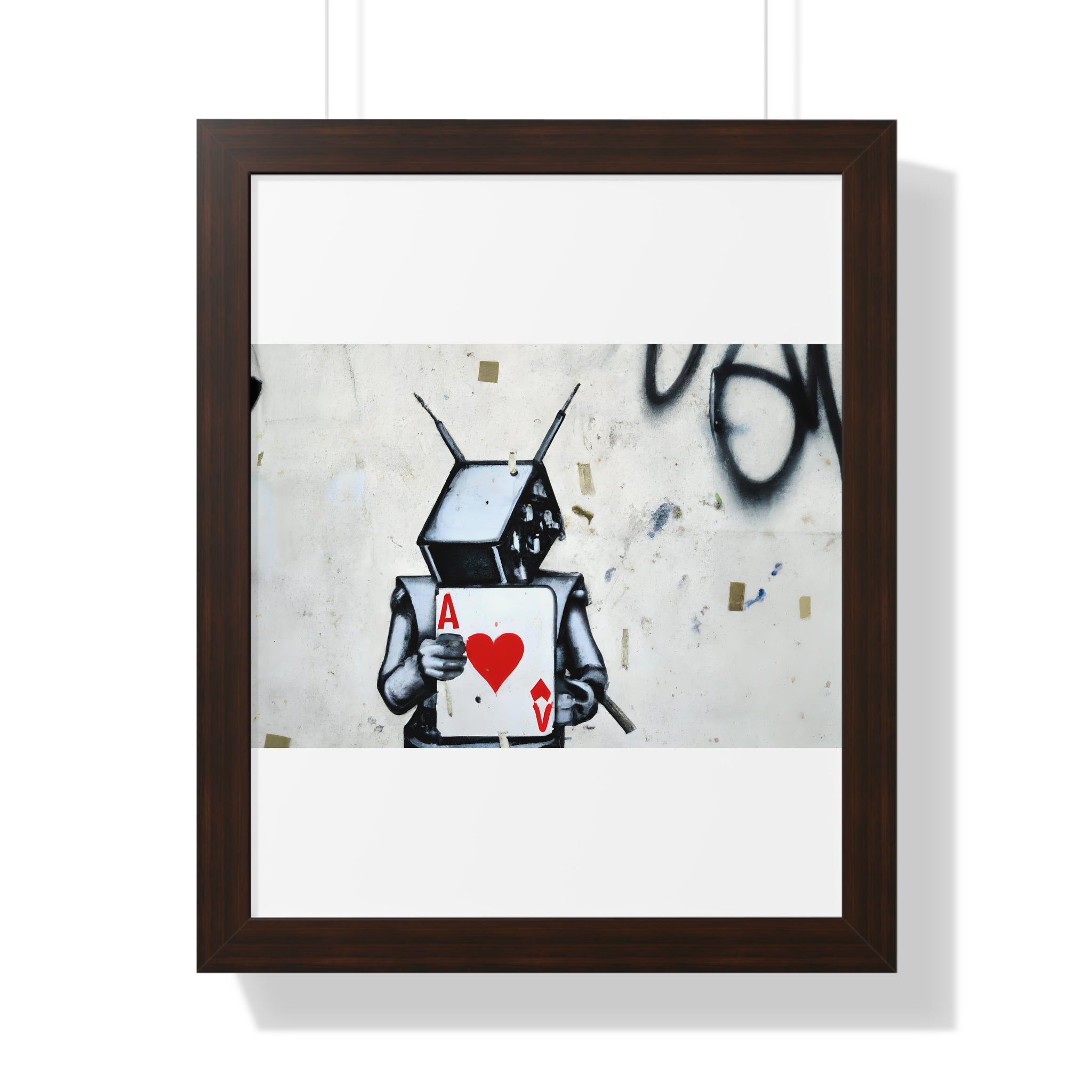 "BANKSY-STYLE GRAFFITI OF A ROBOT PLAYING CARDS" Framed Vertical Poster