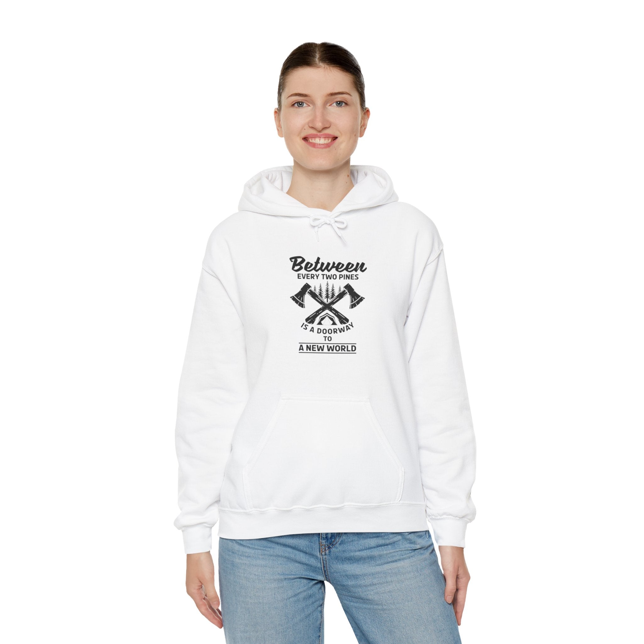 "Between Every Two Pines Is A Door To New World" Unisex Heavy Blend™ Hooded Sweatshirt