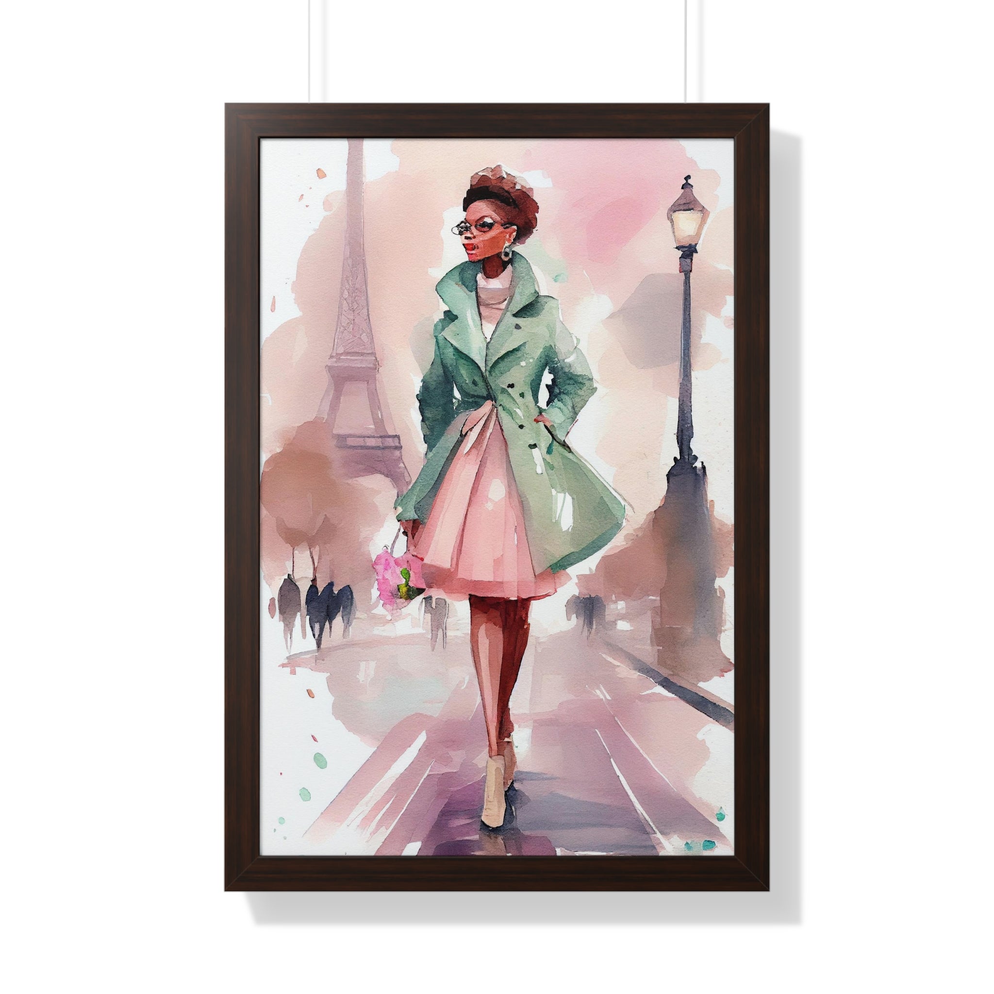 "BLACK WOMAN PARIS GLASSES" Framed Vertical Poster