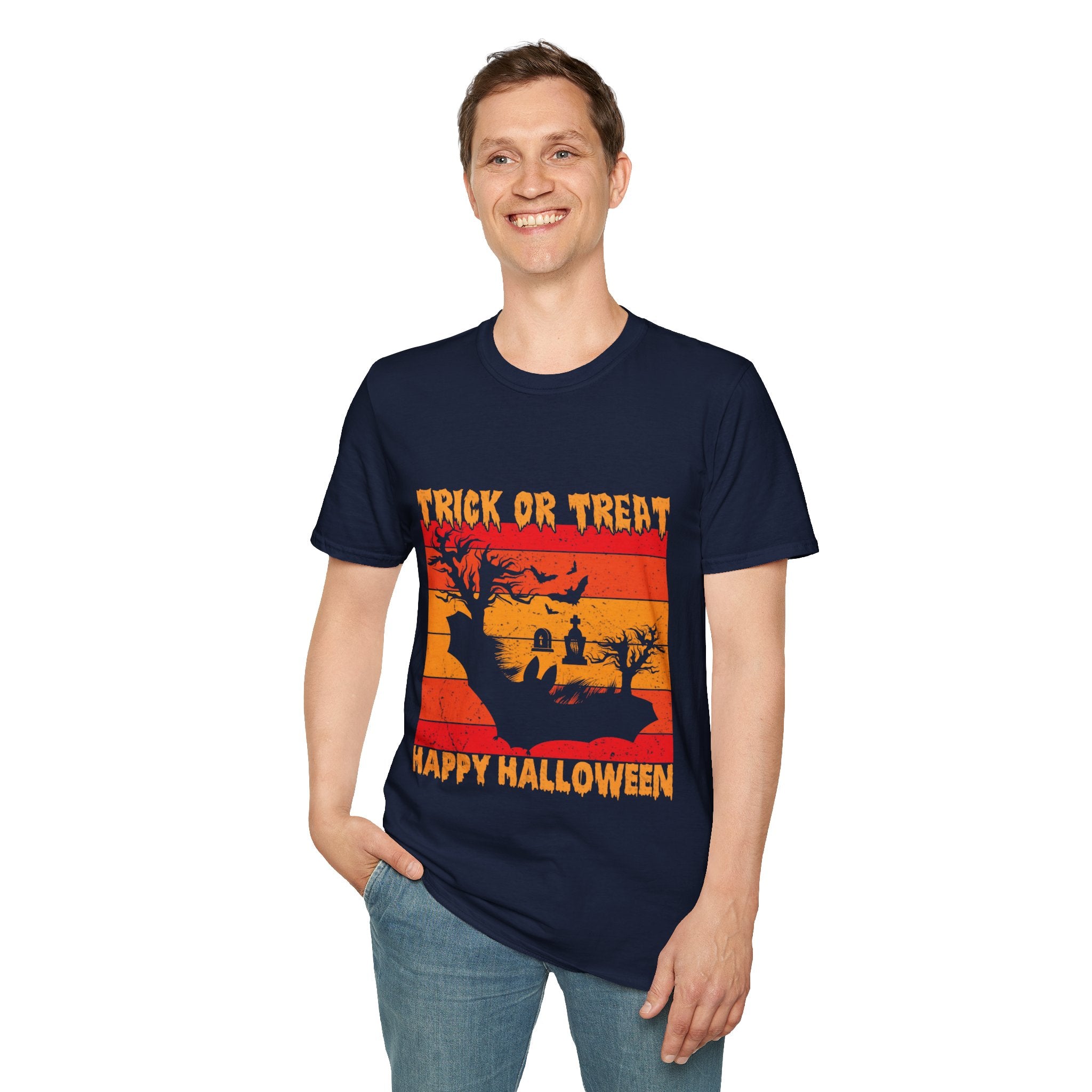 "TRICK OR TREAT HAPPY HALLOWEEN" Unisex Soft style T-Shirt