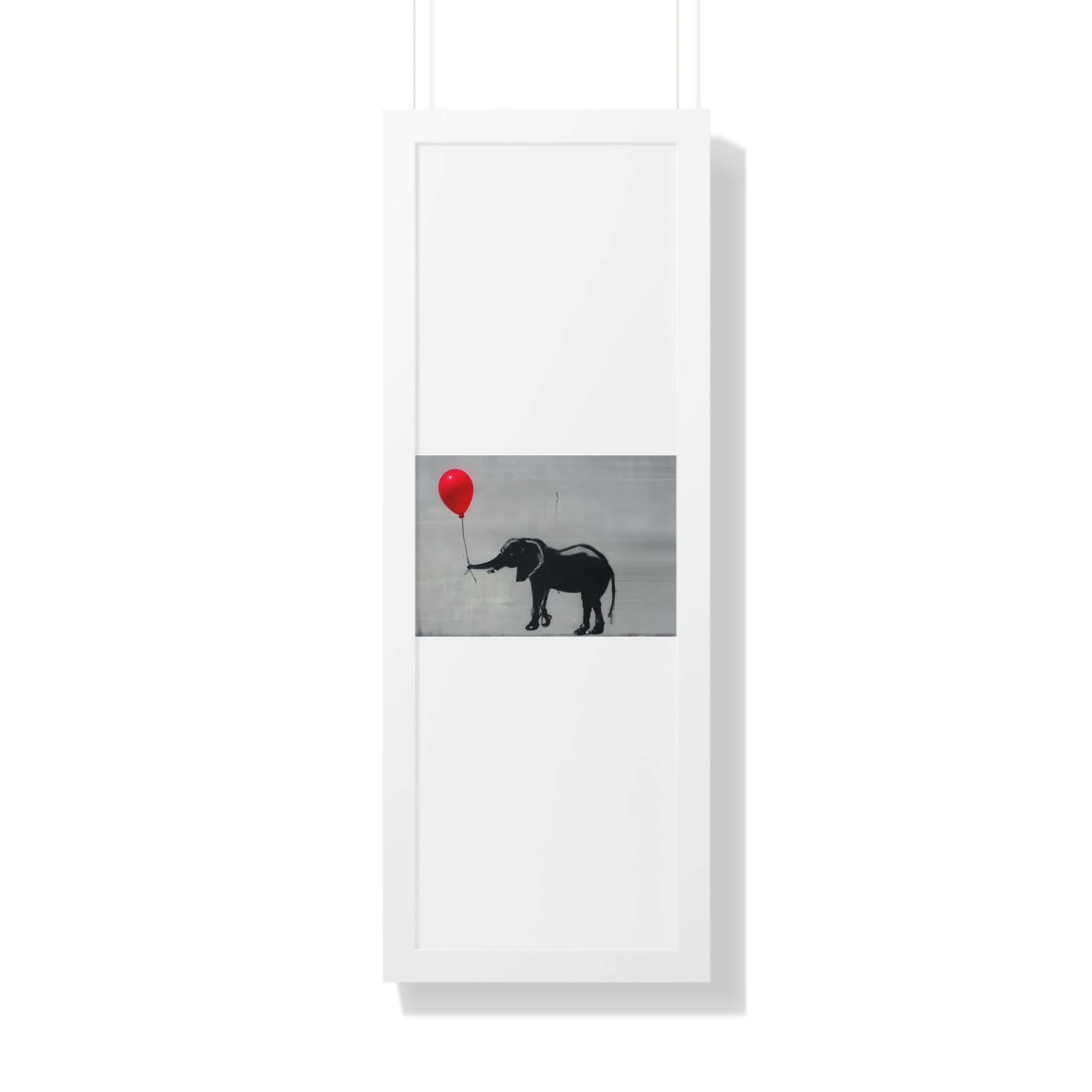 "BANKSY-STYLE ELEPHANT HOLDING A RED BALLOON" Framed Vertical Poster