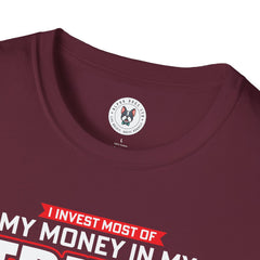 "I INVEST MOST OF MY MONEY IN MY TRUCK MY WIFE JUST WASTES THE REST" Unisex Soft style T-Shirt