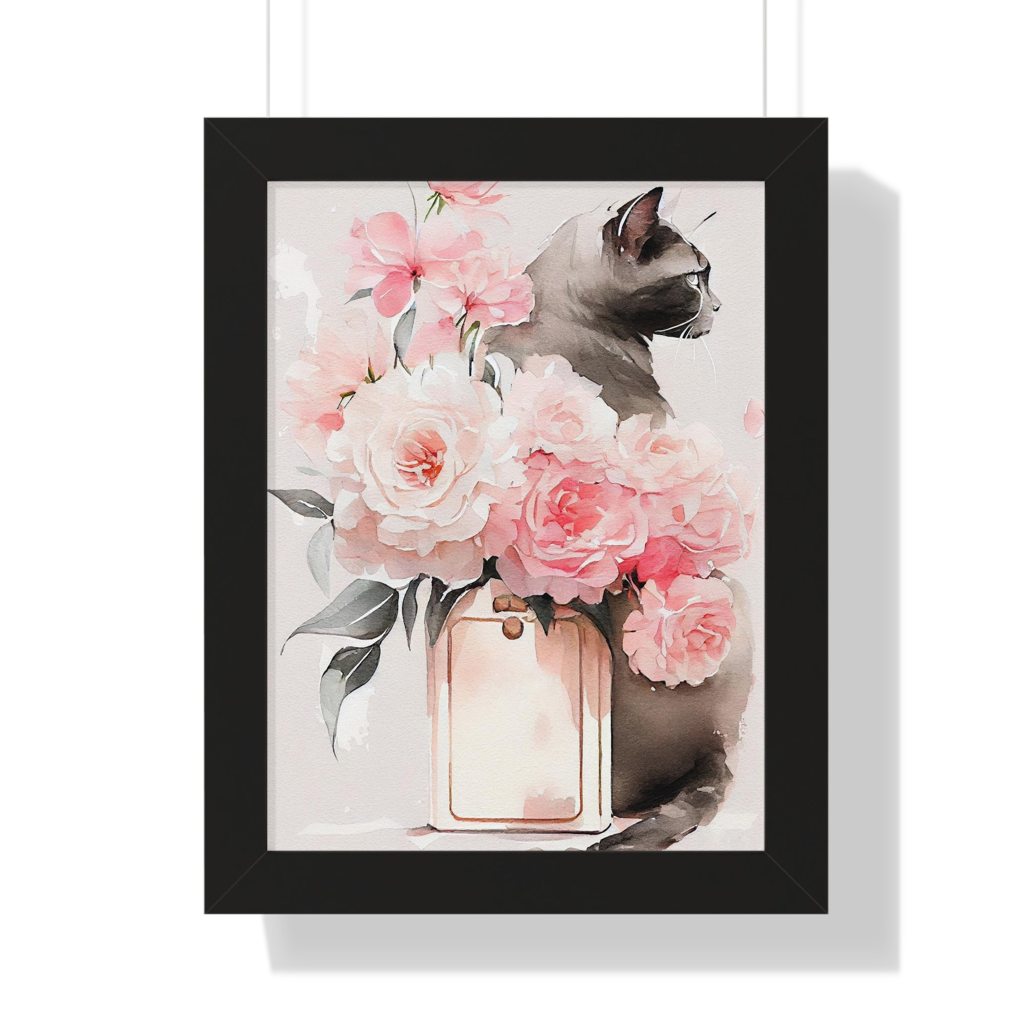 "BLACK CAT PERFUME PEONIES" Framed Vertical Poster