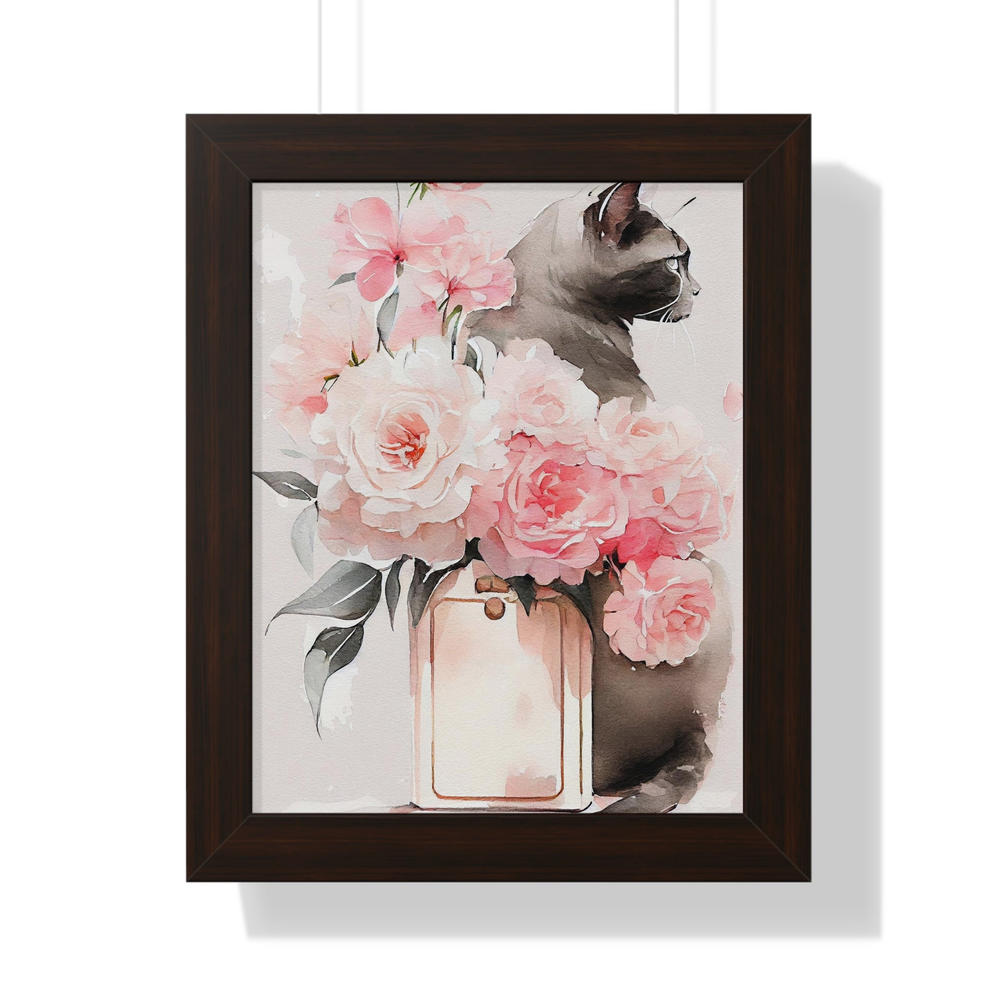 "BLACK CAT PERFUME PEONIES" Framed Vertical Poster