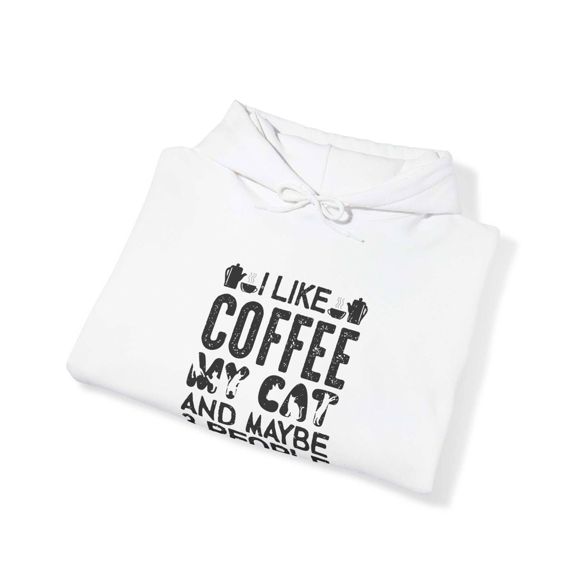 "I LIKE COFFEE MY CAT AND MAYBE 3 PEOPLE" Unisex Heavy Blend™ Hooded Sweatshirt