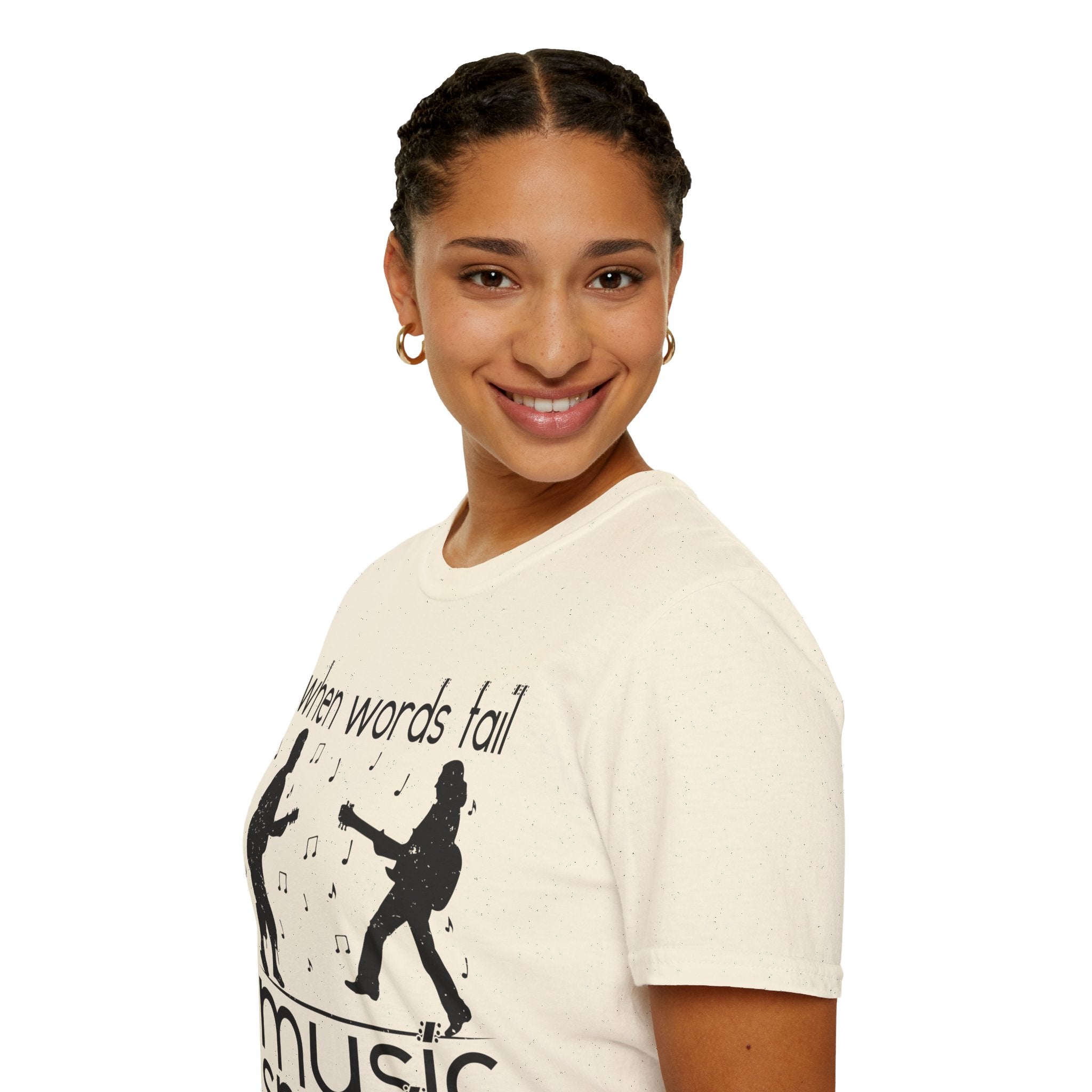 "When Words Fail Music Speaks" Unisex Soft style T-Shirt