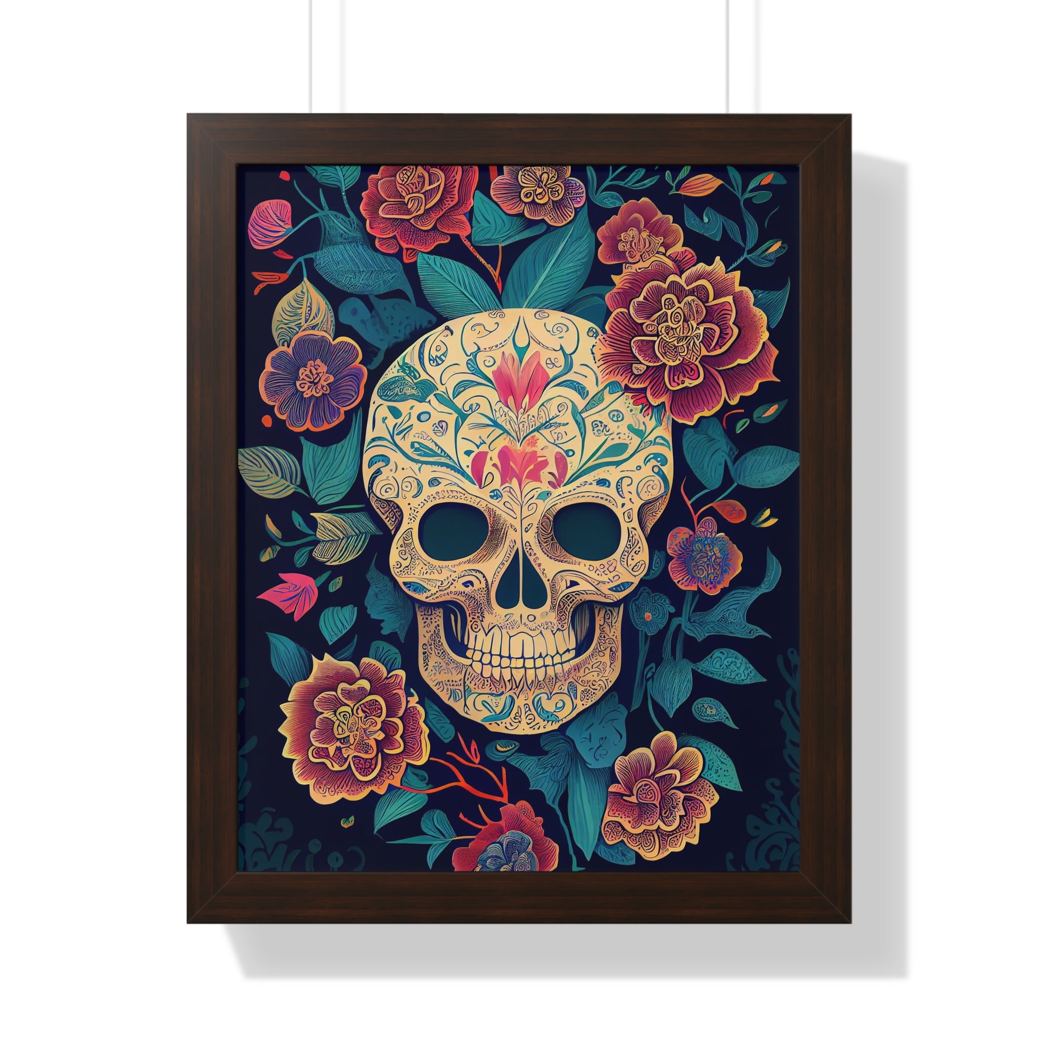 "BEIGE CHINOISERIE SUGAR SKULL" Framed Vertical Poster