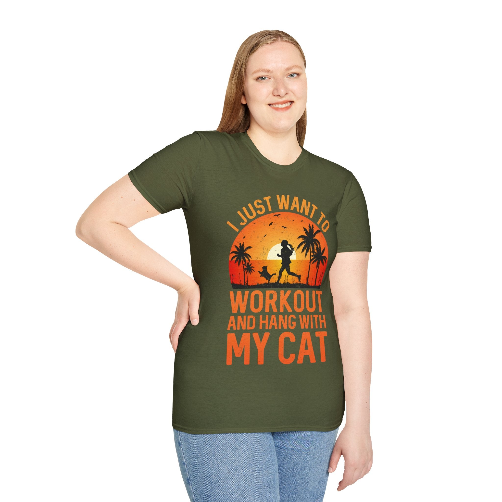 "I Just Want To Workout And Hang With My Cat"   Unisex Soft style T-Shirt