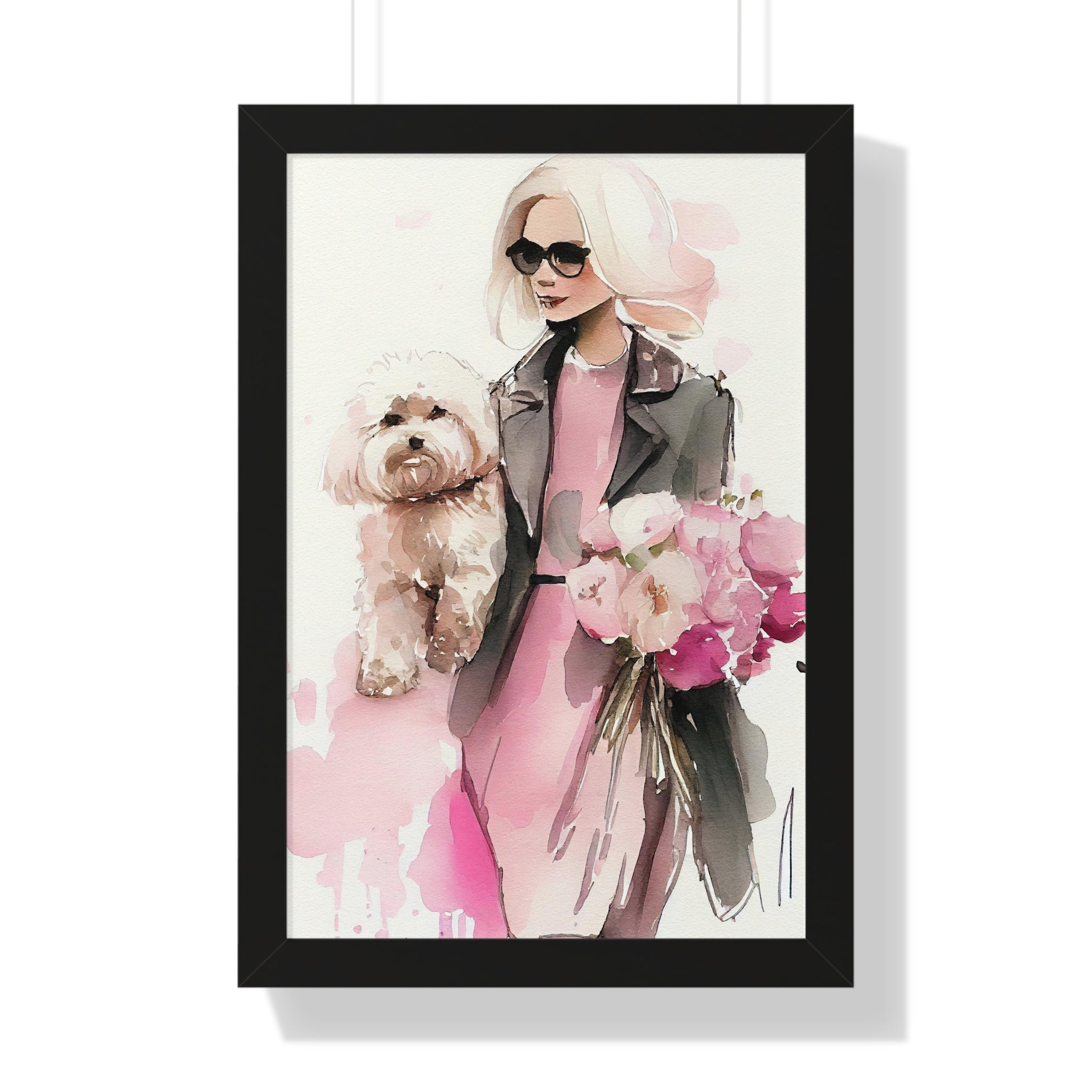 "BLONDE LADY MALTIPOO SUNGLASSES" Framed Vertical Poster