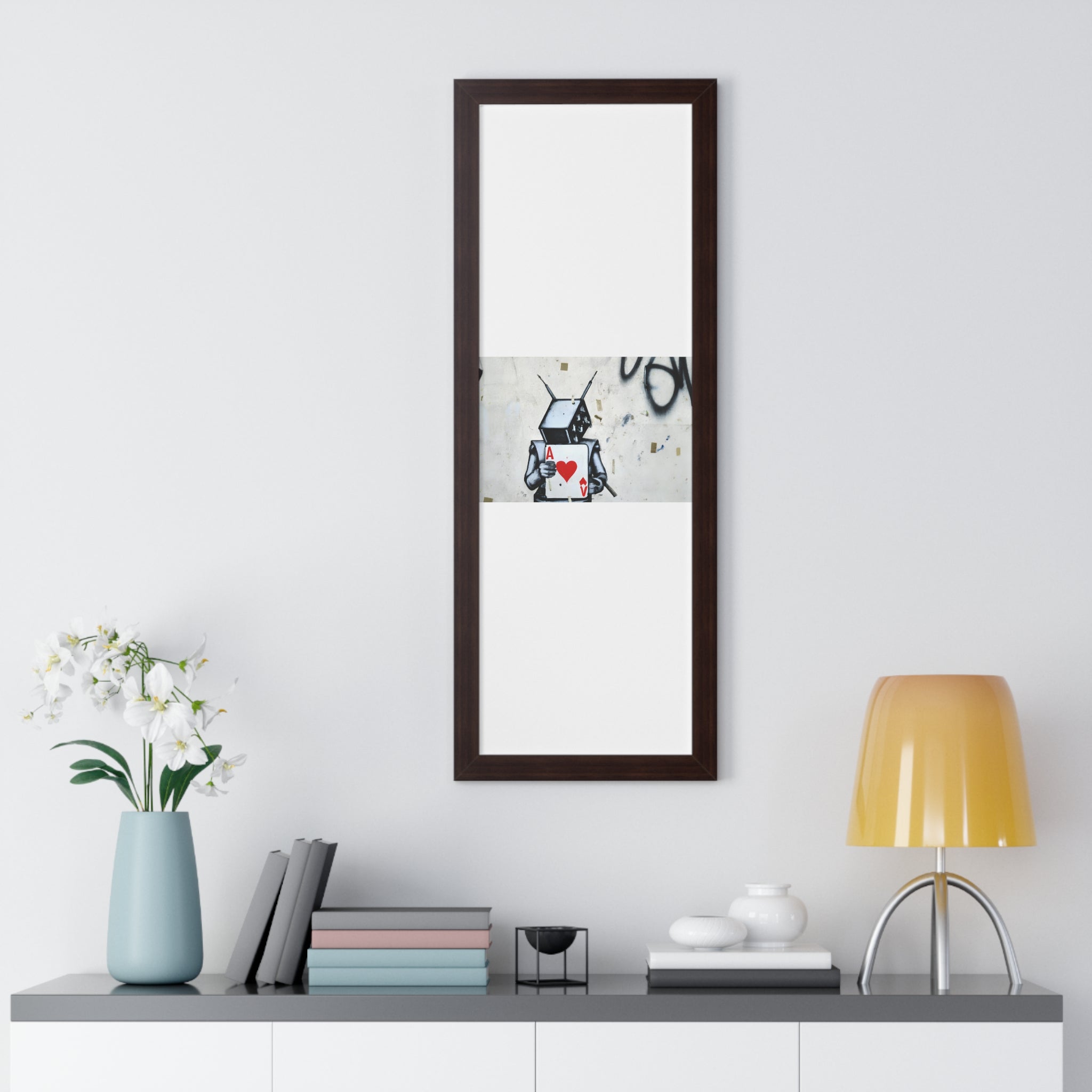 "BANKSY-STYLE GRAFFITI OF A ROBOT PLAYING CARDS" Framed Vertical Poster