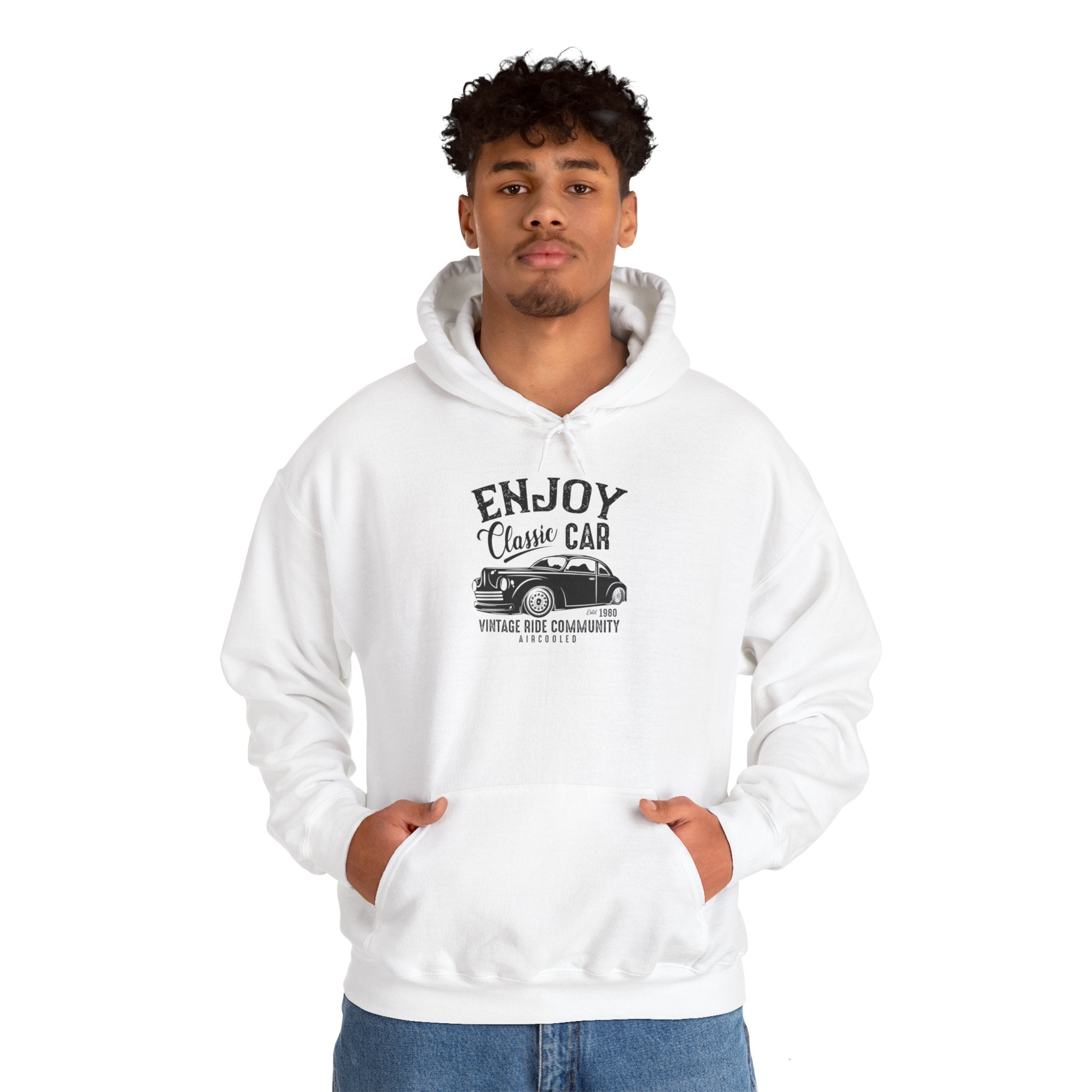 "ENJOY CLASSIC CAR VINTAGE RIDE COMMUNITY AIR-COOLED" Unisex Heavy Blend™ Hooded Sweatshirt