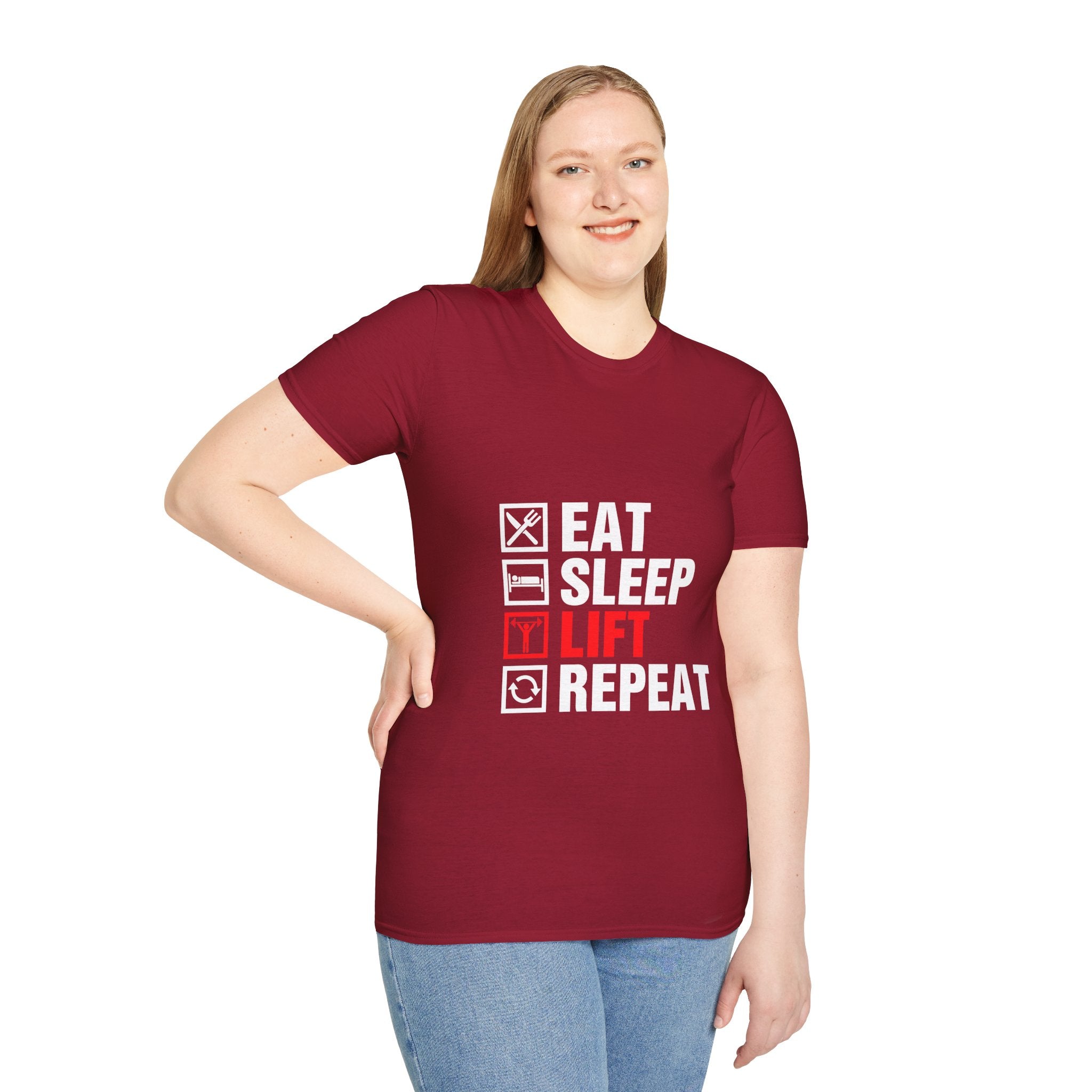 "Eat Sleep Lift Repeat" Unisex Soft Style T-Shirt