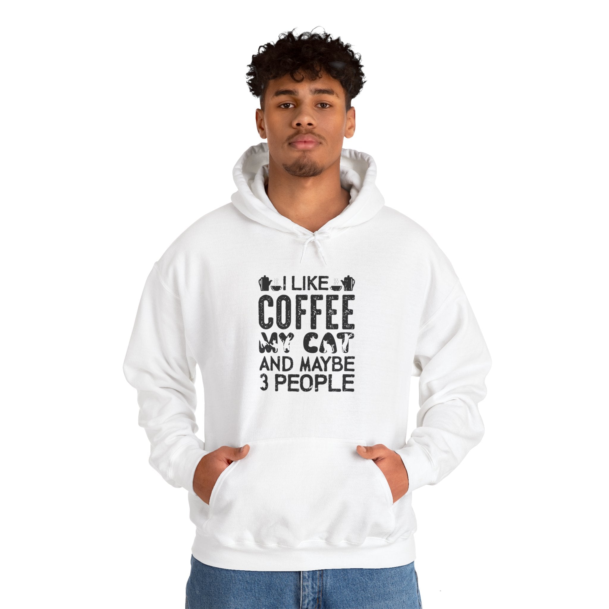 "I LIKE COFFEE MY CAT AND MAYBE 3 PEOPLE" Unisex Heavy Blend™ Hooded Sweatshirt