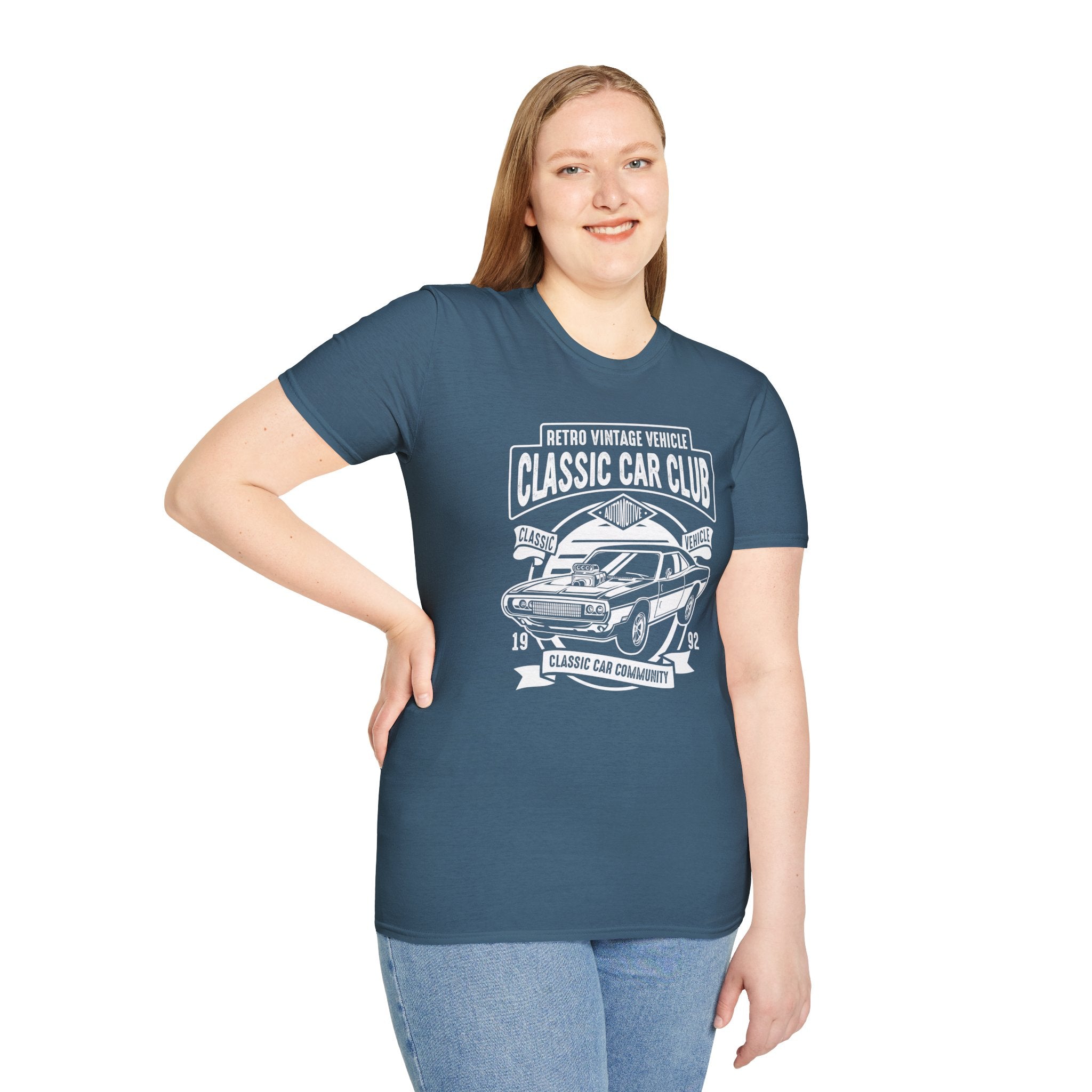 "RETRO VINTAGE VEHICLE CLASSIC CAR CLUB CLASSIC CAR COMMUNITY" Unisex Soft style T-Shirt