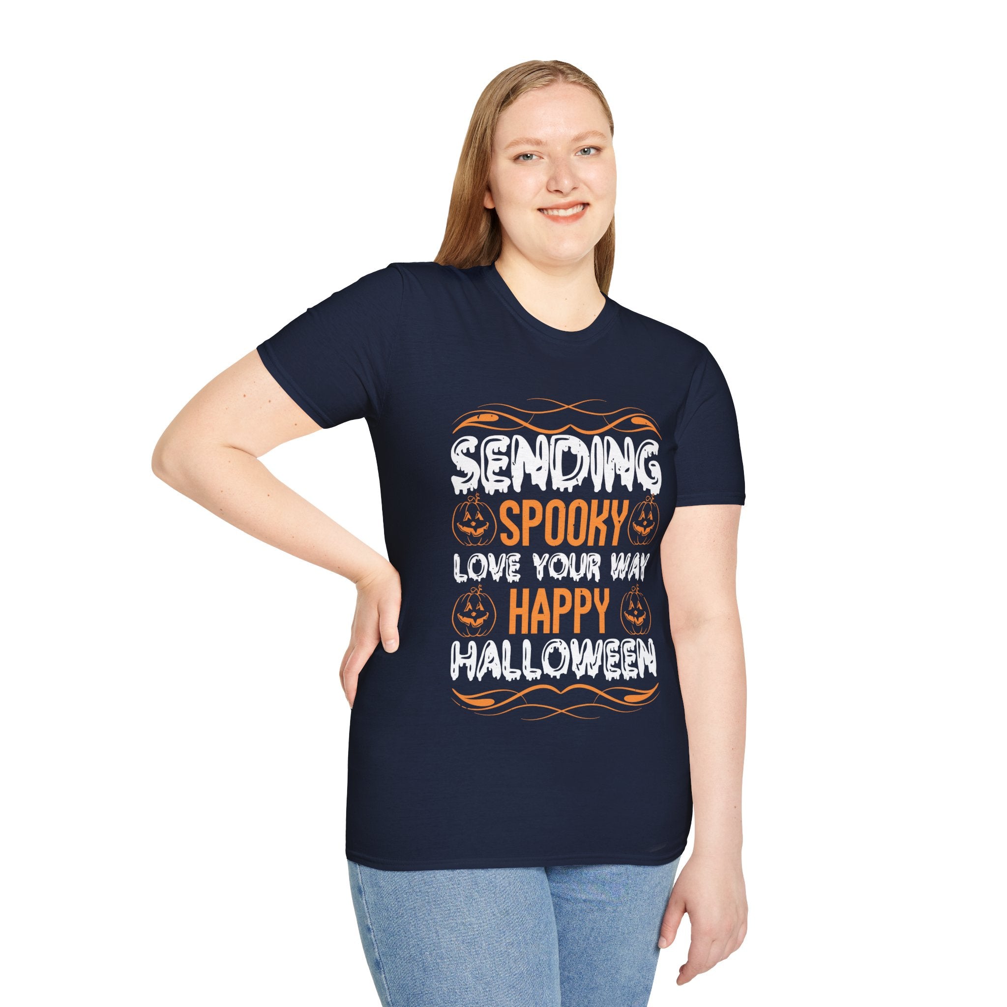 "SENDING SPOOKY LOVE YOUR WAY HAPPY HALLOWEEN" Unisex Soft style T-Shirt