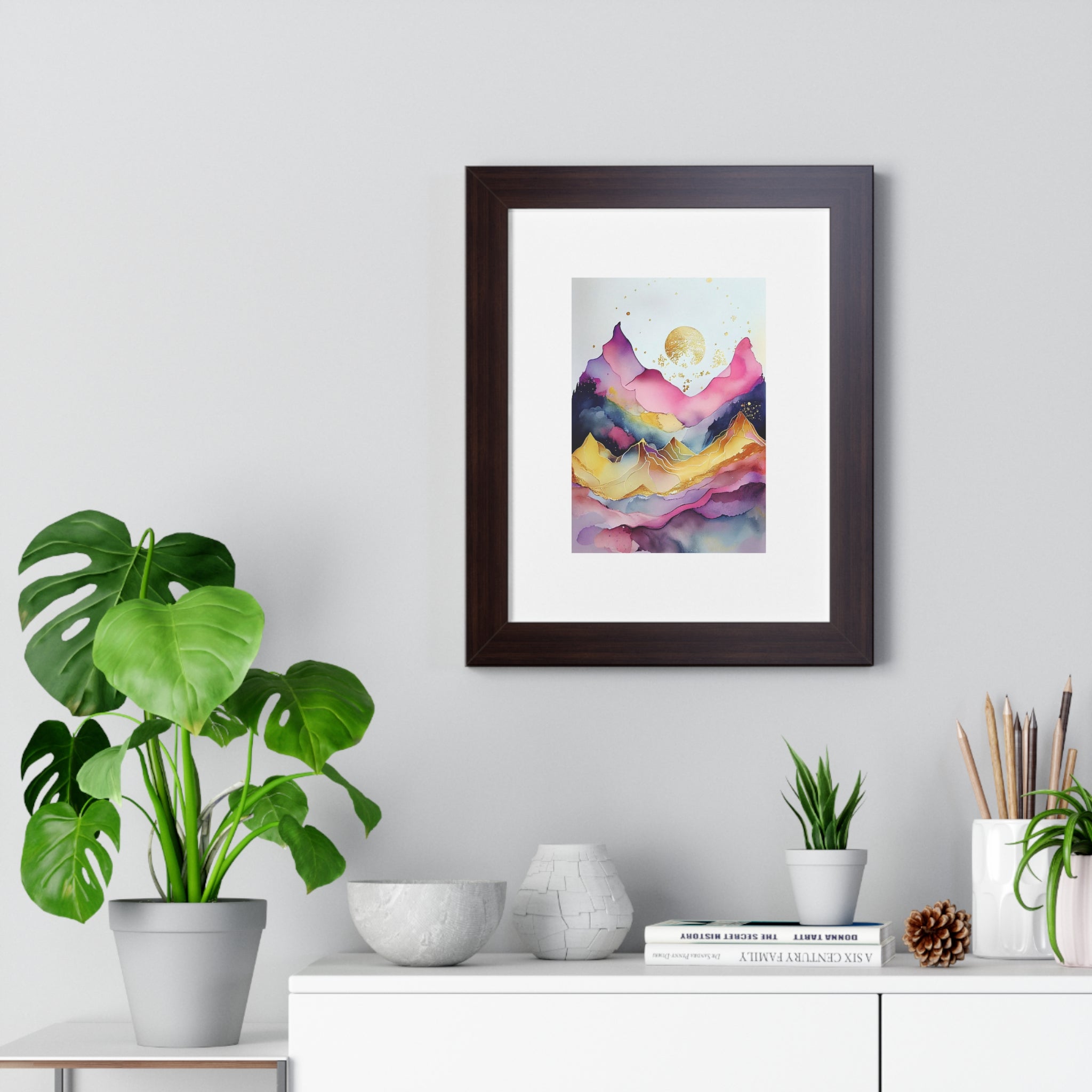 "ABSTRACT ALCOHOLIC INK MOUNTAIN" Framed Vertical Poster