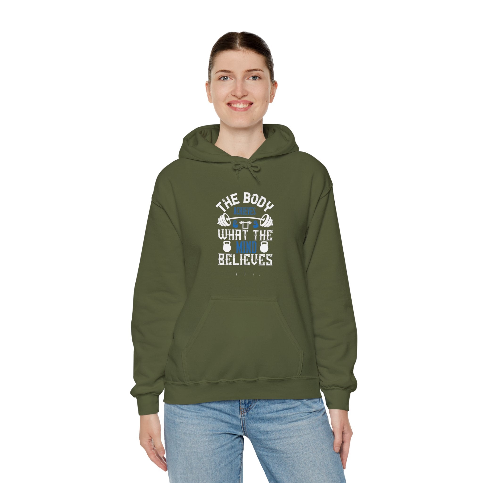 "The body achieves what the mind believes" Unisex Heavy Blend™ Hooded Sweatshirt