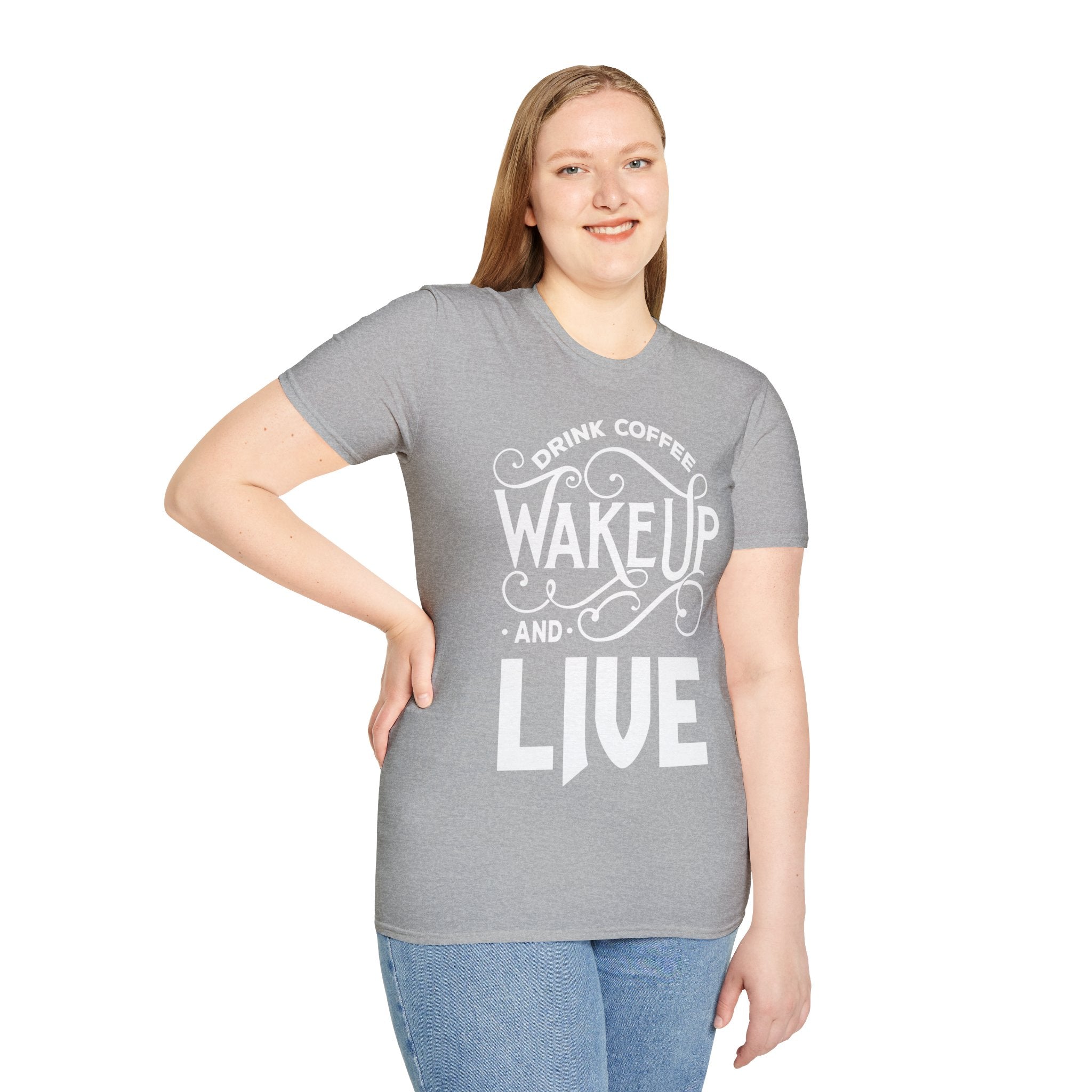 "DRINK COFFEE WAKE UP AND LIVE" Unisex Soft style T-Shirt