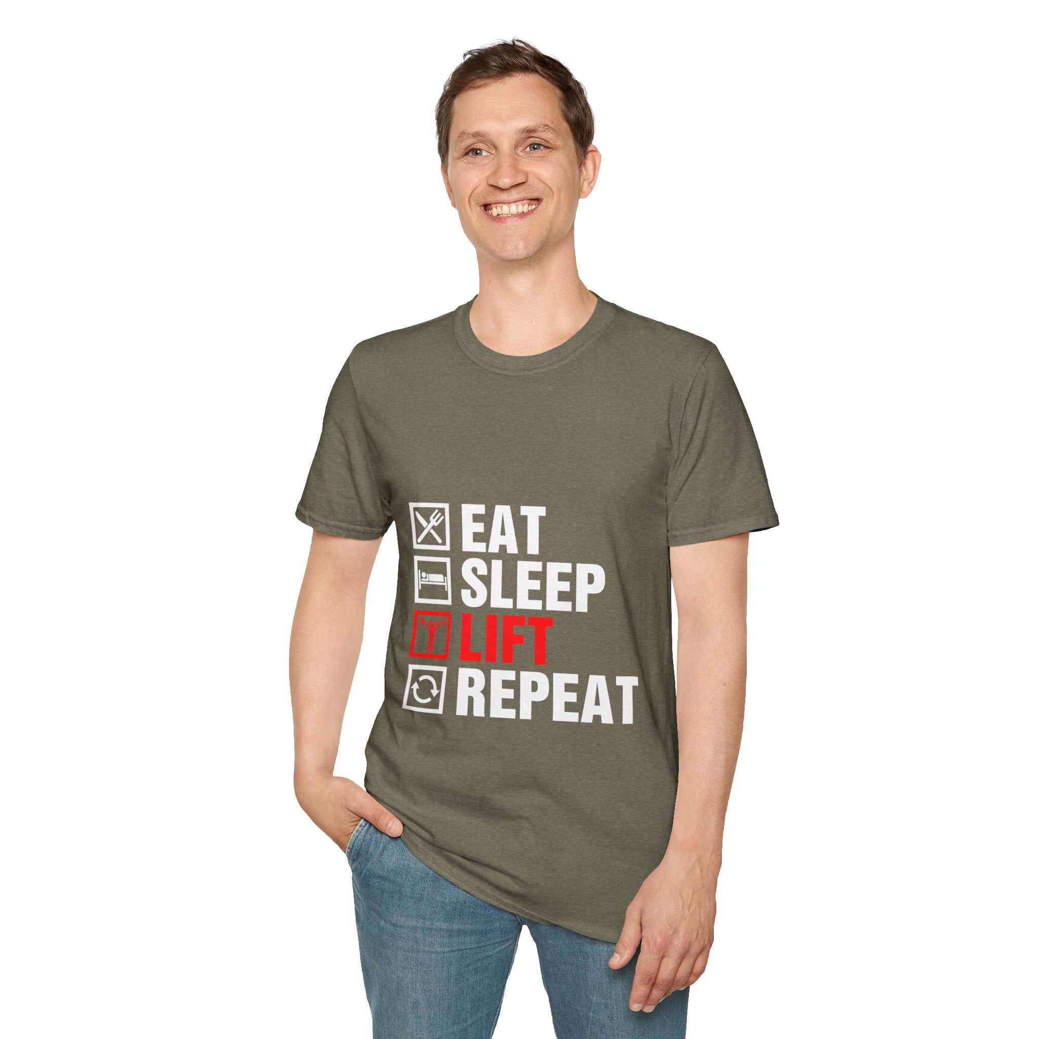 "Eat Sleep Lift Repeat" Unisex Soft Style T-Shirt