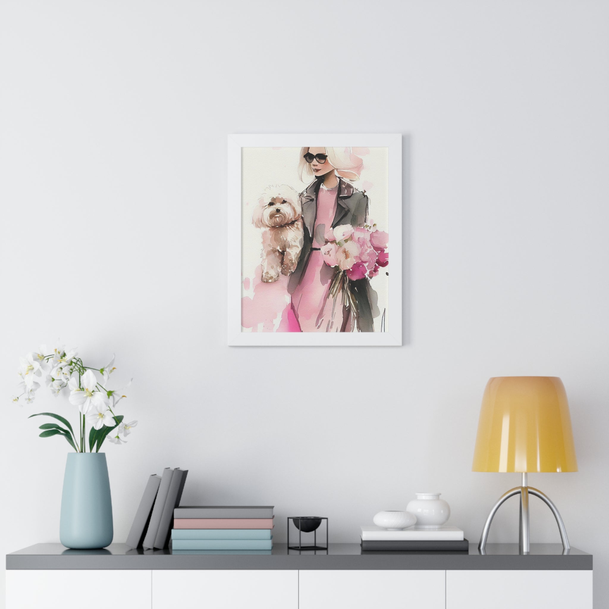 "BLONDE LADY MALTIPOO SUNGLASSES" Framed Vertical Poster