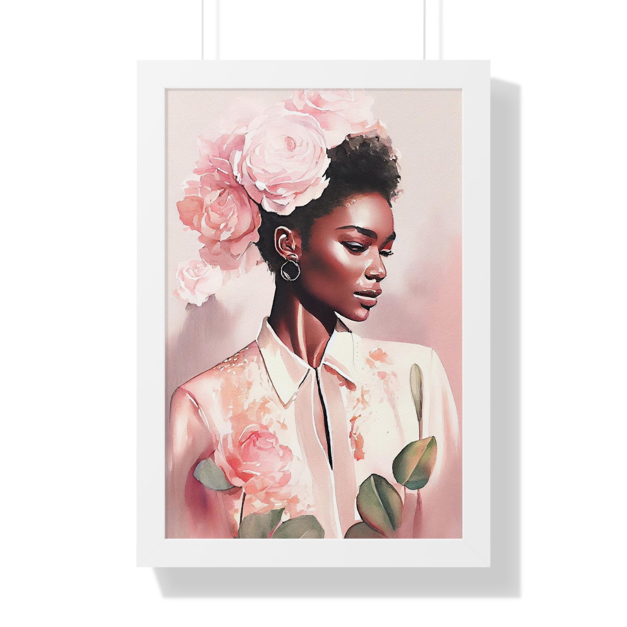 "BLACK WOMAN PEONIES" Framed Vertical Poster