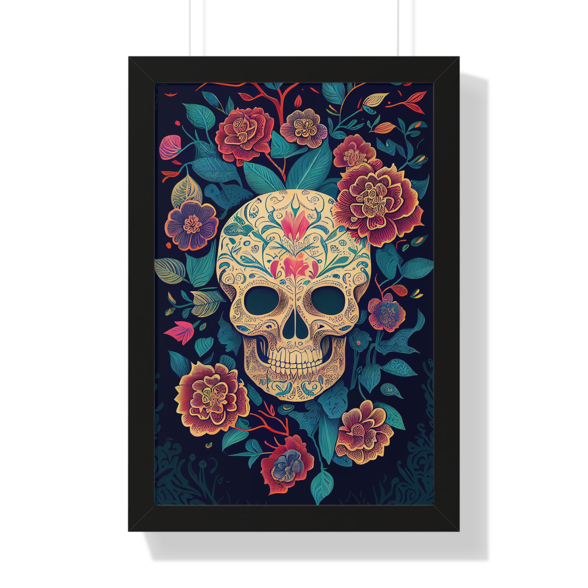 "BEIGE CHINOISERIE SUGAR SKULL" Framed Vertical Poster