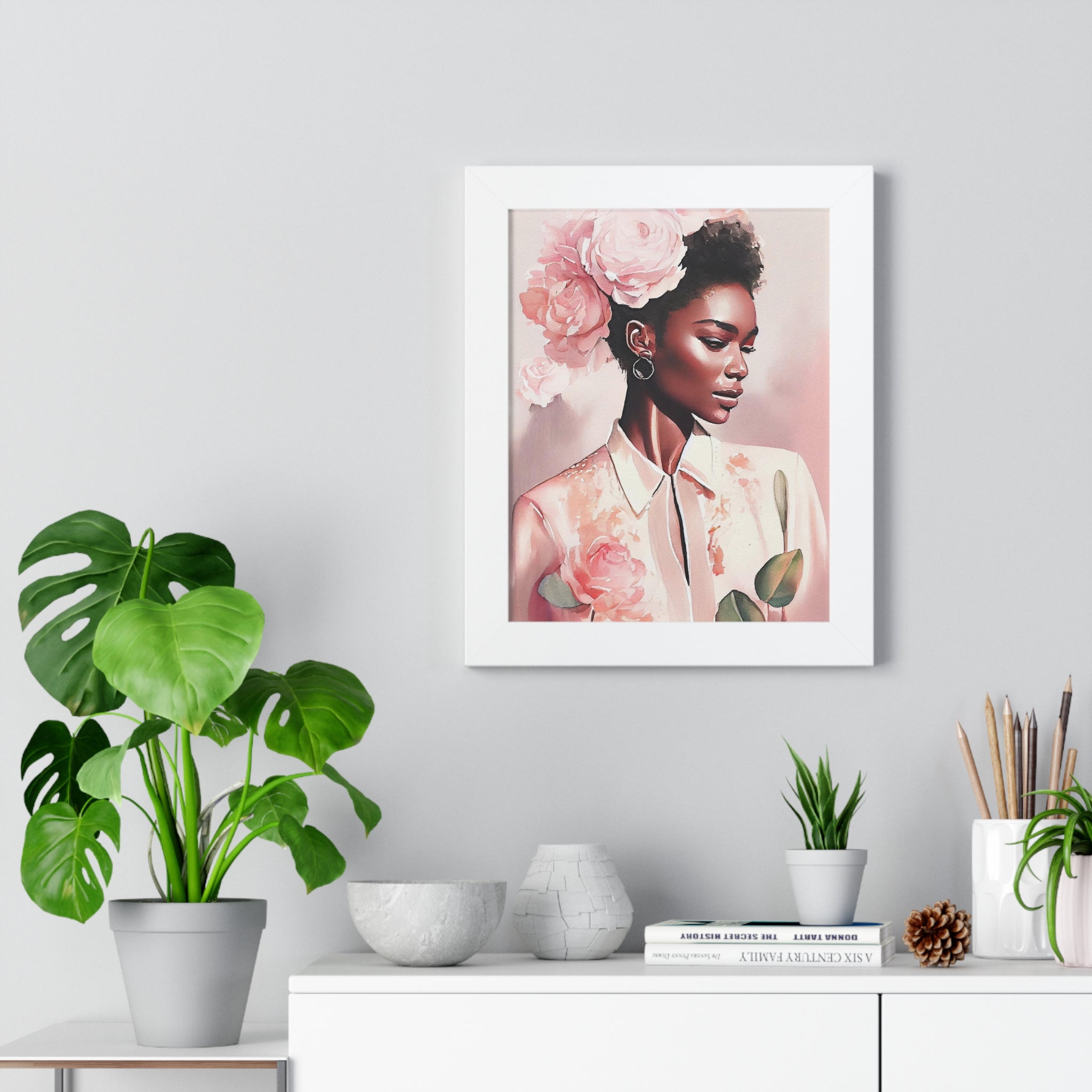 "BLACK WOMAN PEONIES" Framed Vertical Poster