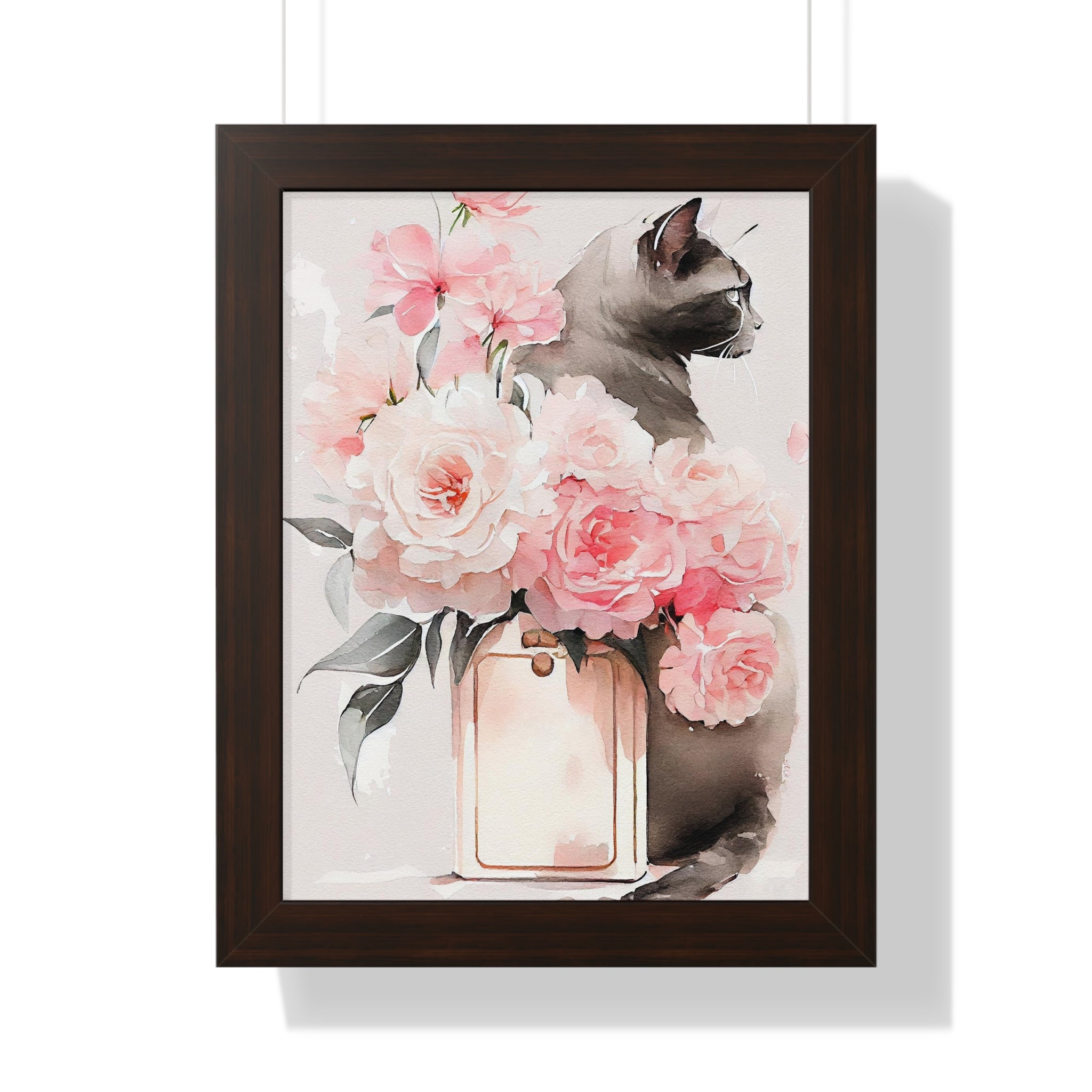 "BLACK CAT PERFUME PEONIES" Framed Vertical Poster