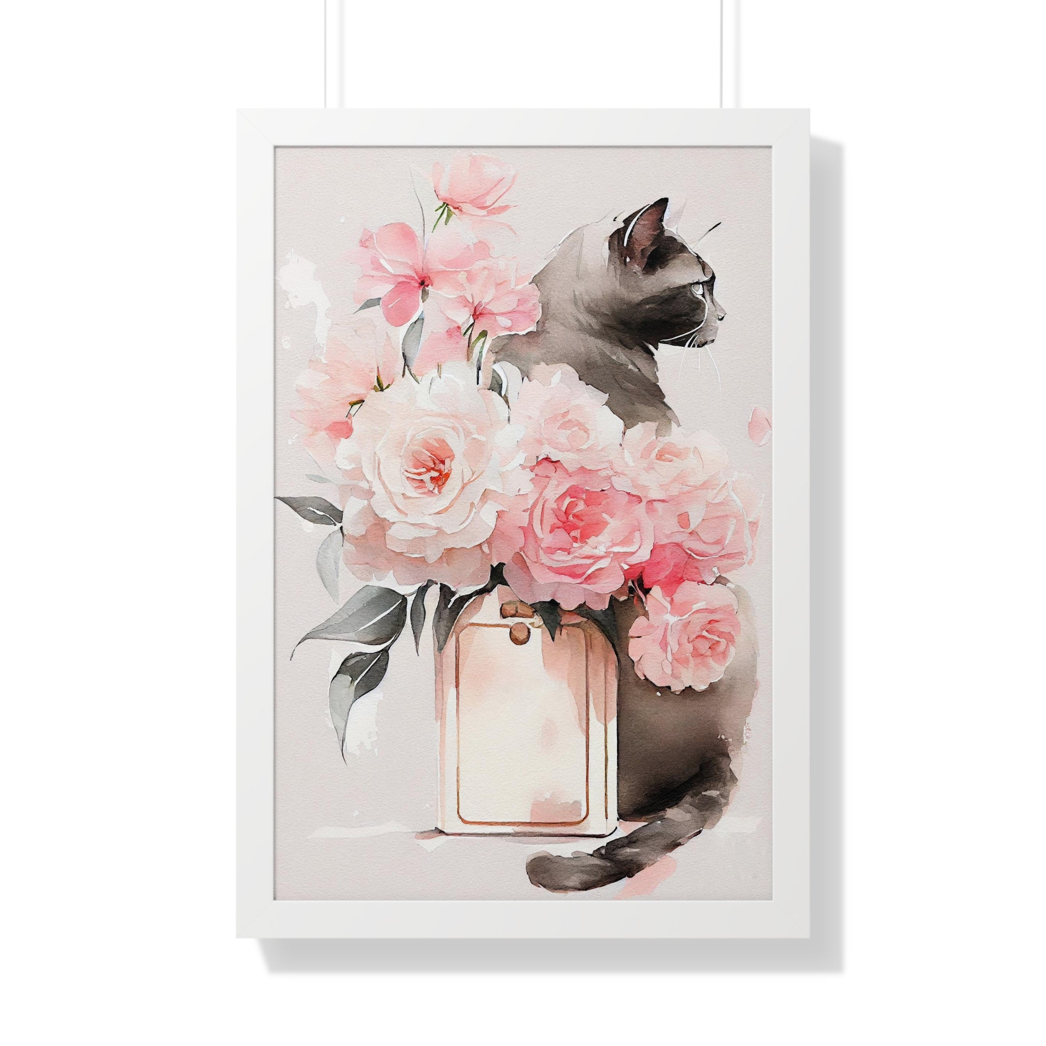 "BLACK CAT PERFUME PEONIES" Framed Vertical Poster