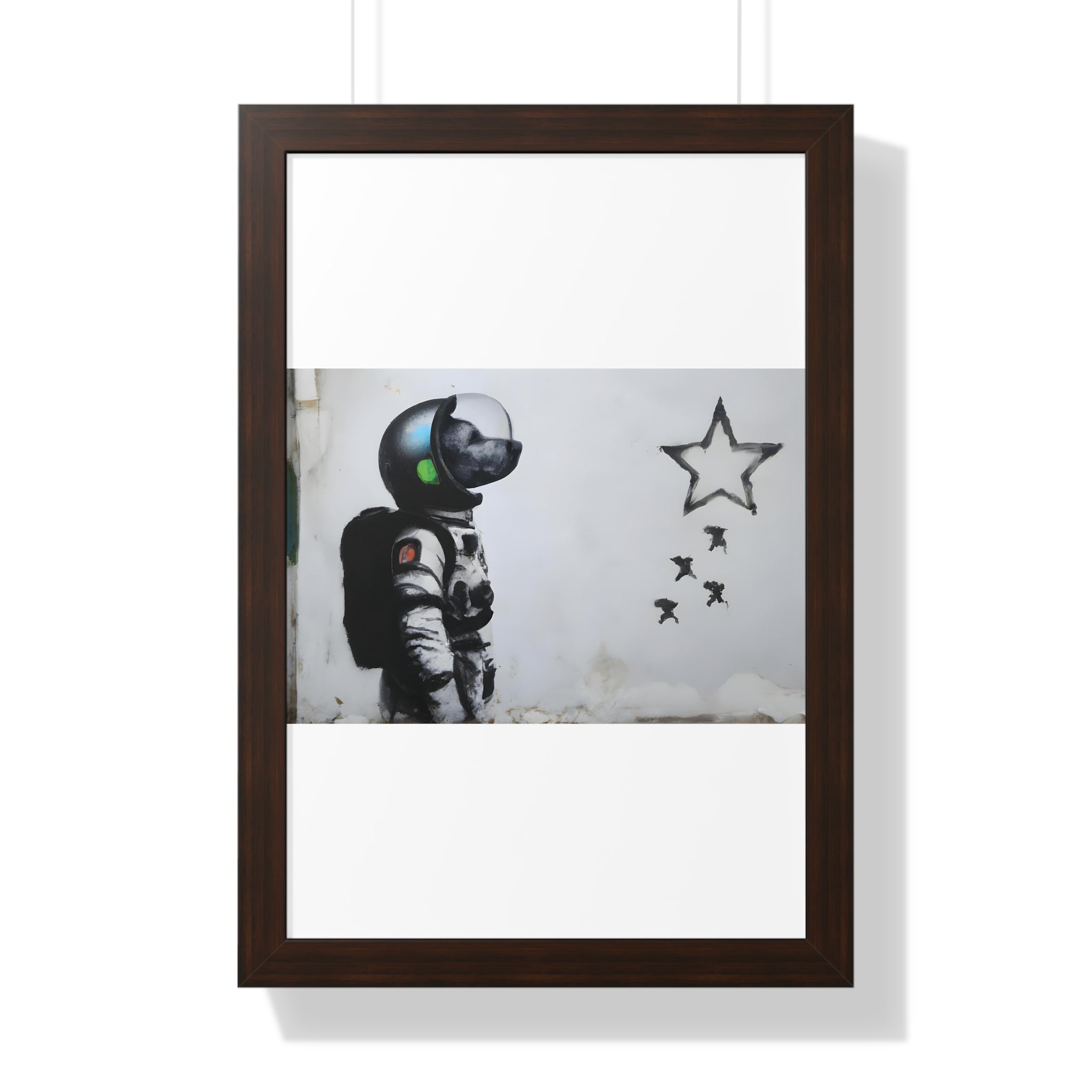 "BANKSY-STYLE ASTRONAUT DOG LOOKING TO THE STARS" Framed Vertical Poster