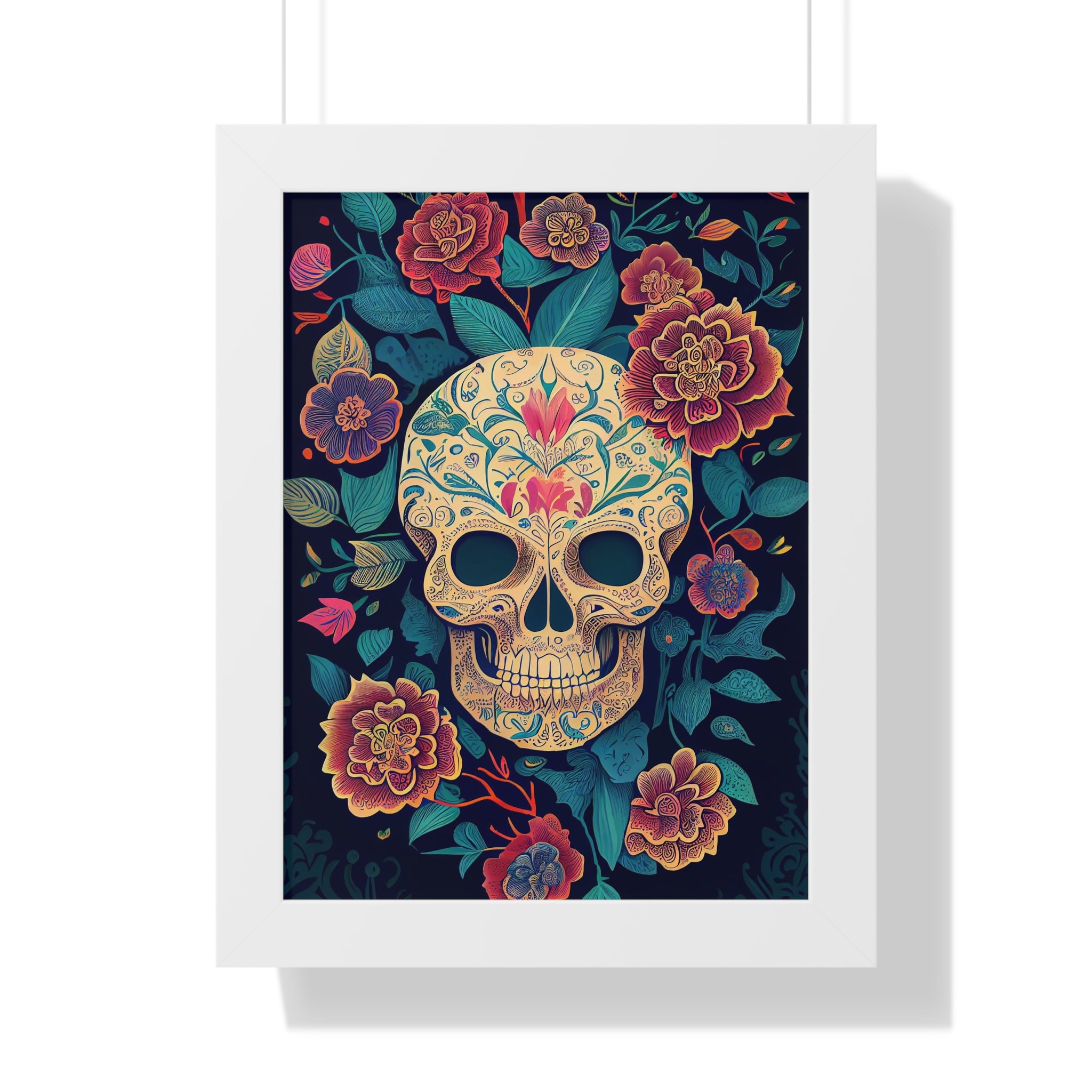 "BEIGE CHINOISERIE SUGAR SKULL" Framed Vertical Poster