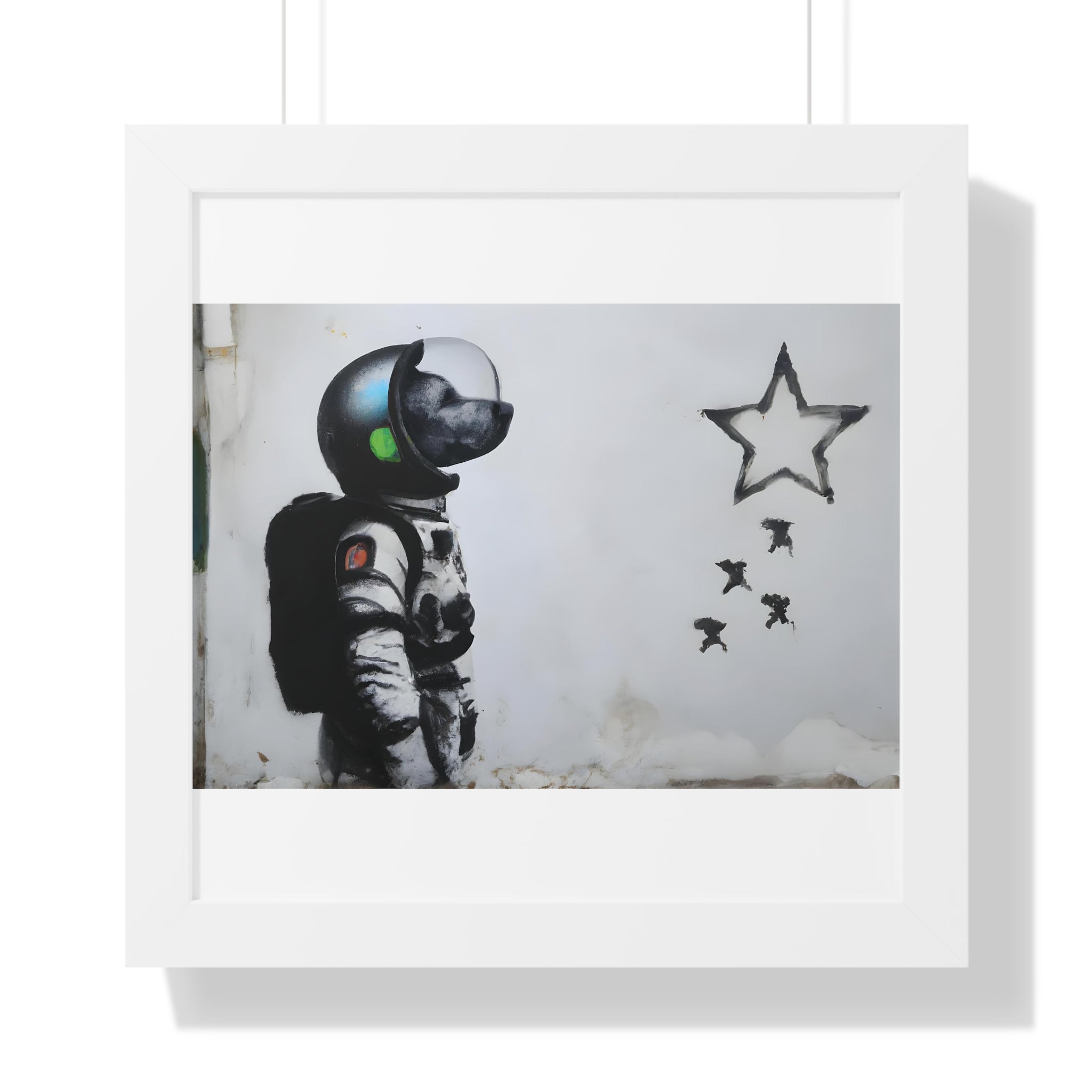 "BANKSY-STYLE ASTRONAUT DOG LOOKING TO THE STARS" Framed Vertical Poster