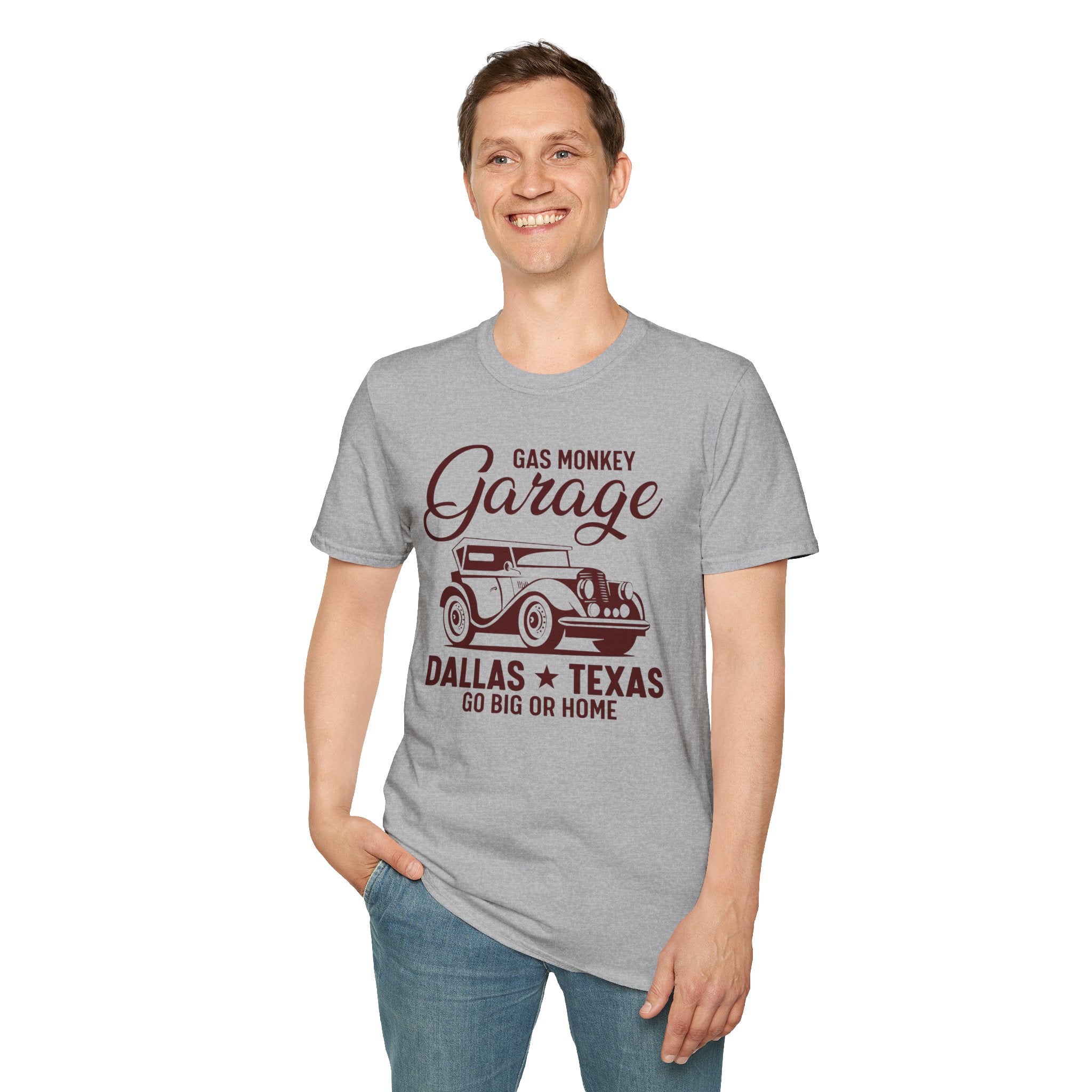 "GAS MONKEY GARAGE DALLAS TEXAS GO BIG OR HOME" Unisex Soft style T-Shirt