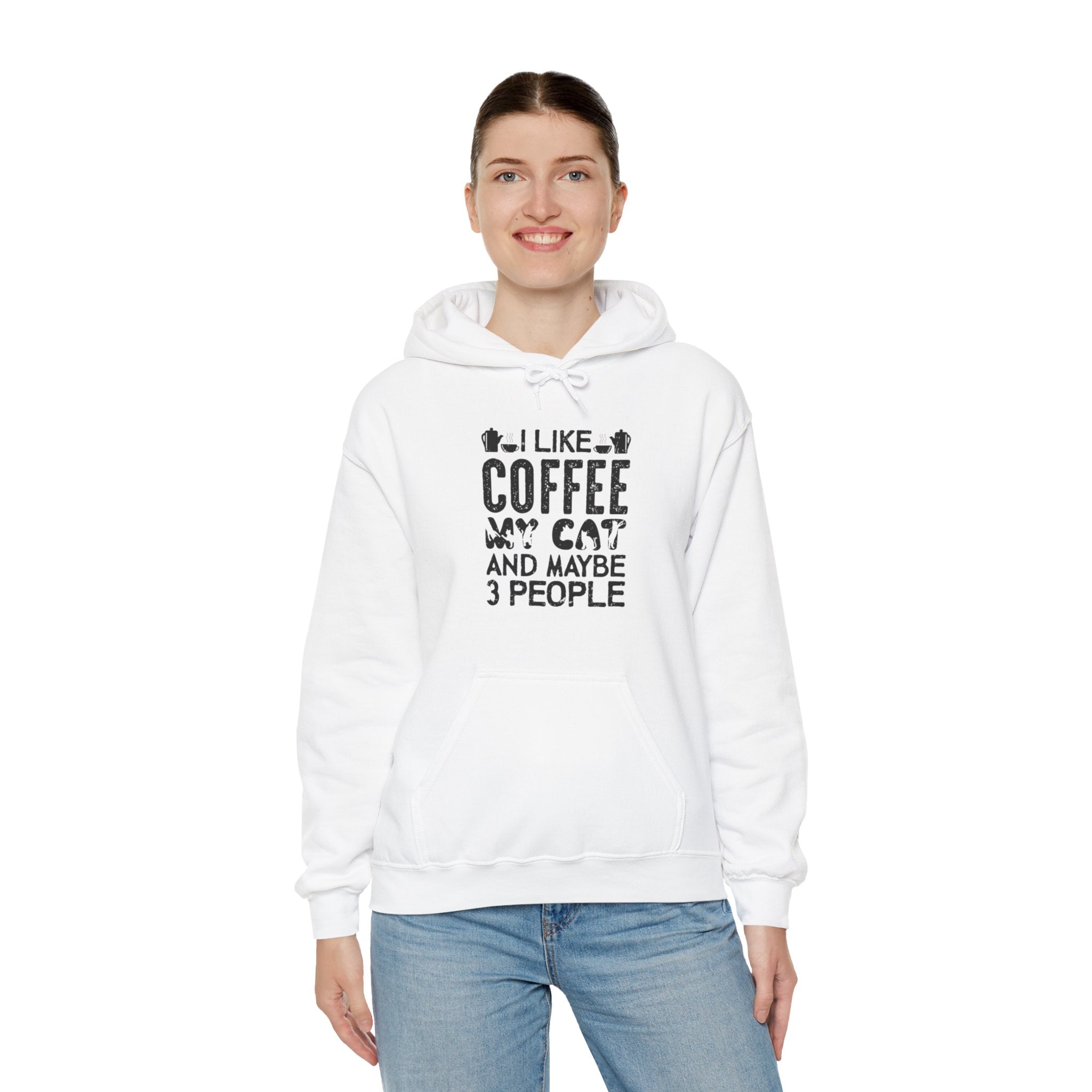 "I LIKE COFFEE MY CAT AND MAYBE 3 PEOPLE" Unisex Heavy Blend™ Hooded Sweatshirt