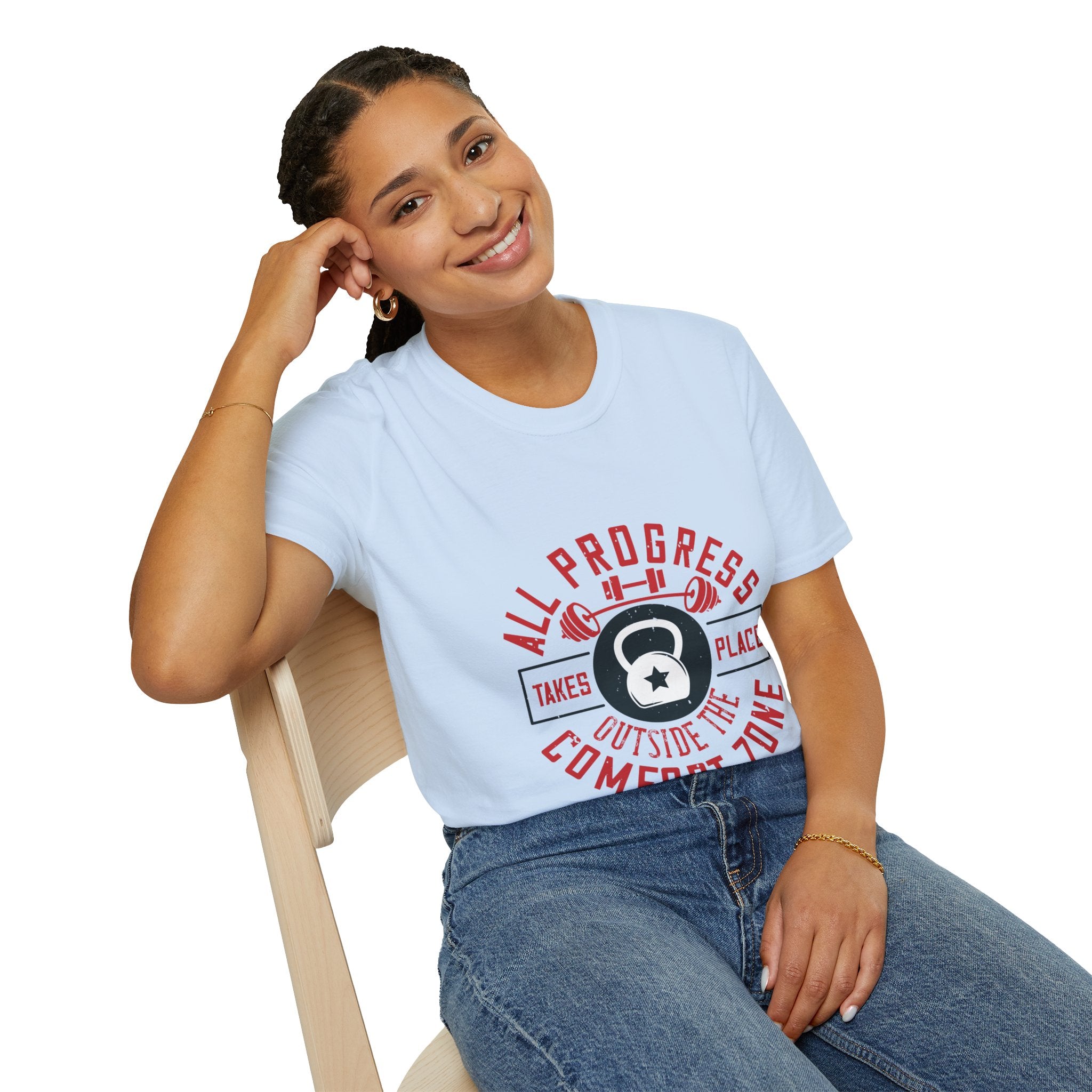 "All ProgressTakes Place Outside Of Comfort Zone" Unisex Soft style T-Shirt