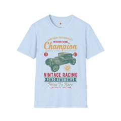 "CHAMPION VINTAGE RACING RETRO AUTOMATIVE BORN TO RACE" Unisex Soft style T-Shirt