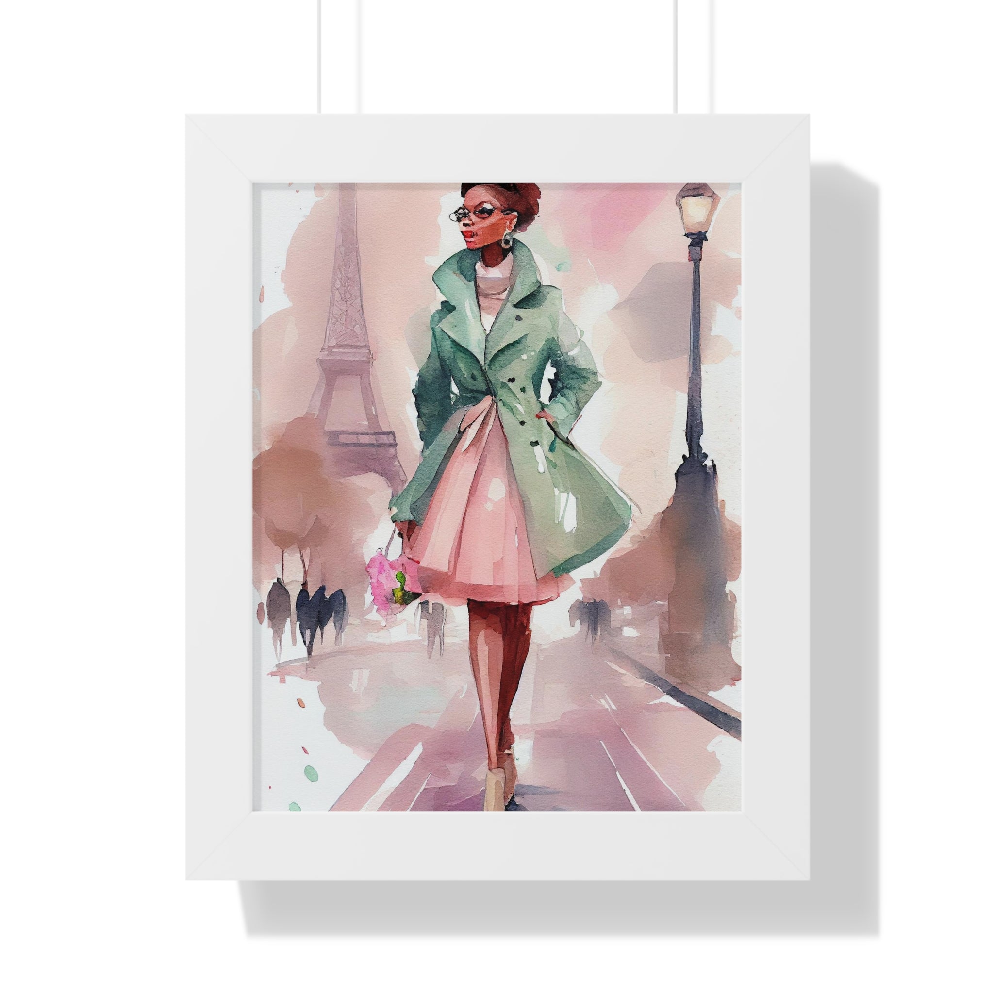 "BLACK WOMAN PARIS GLASSES" Framed Vertical Poster