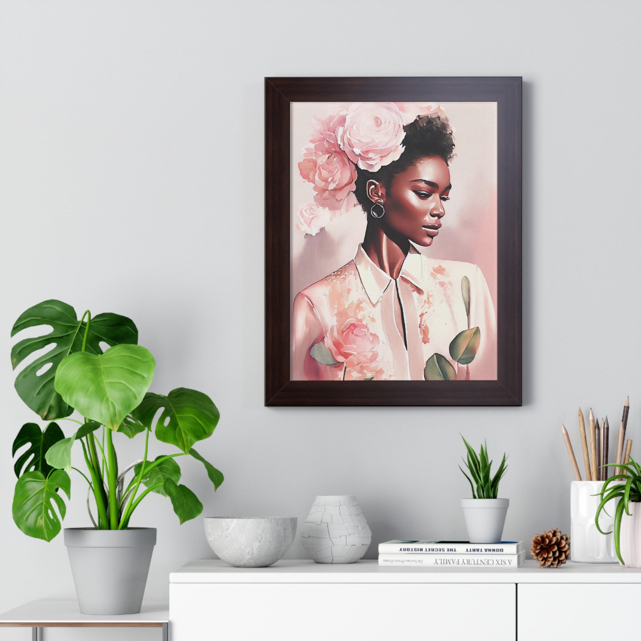 "BLACK WOMAN PEONIES" Framed Vertical Poster