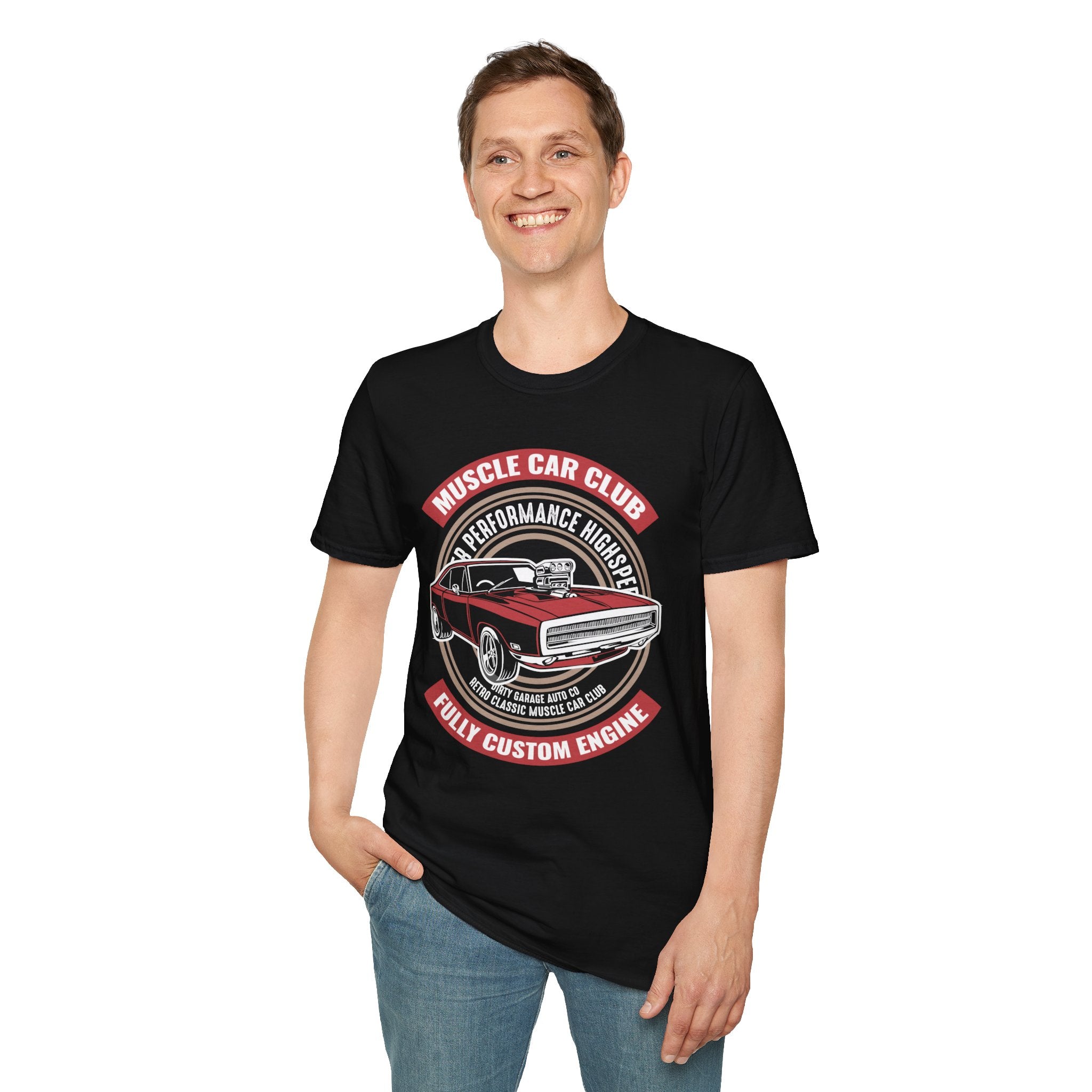 "MUSCLE CAR CLUB FULLY CUSTOM ENGINE" Unisex Soft style T-Shirt