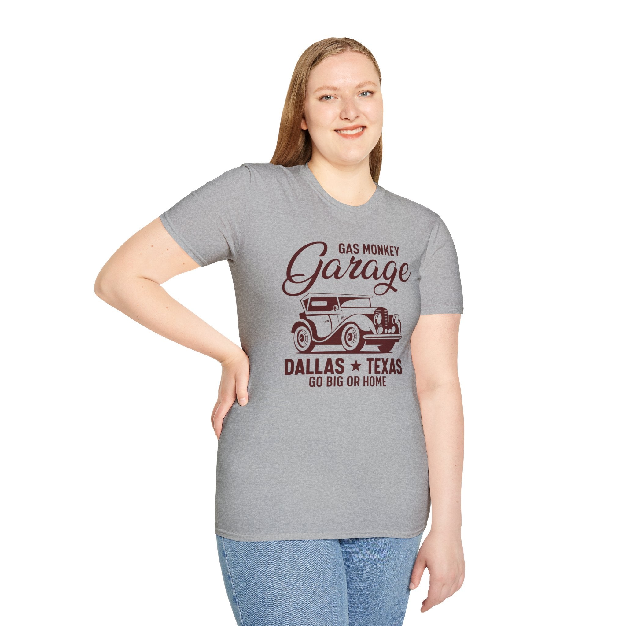 "GAS MONKEY GARAGE DALLAS TEXAS GO BIG OR HOME" Unisex Soft style T-Shirt