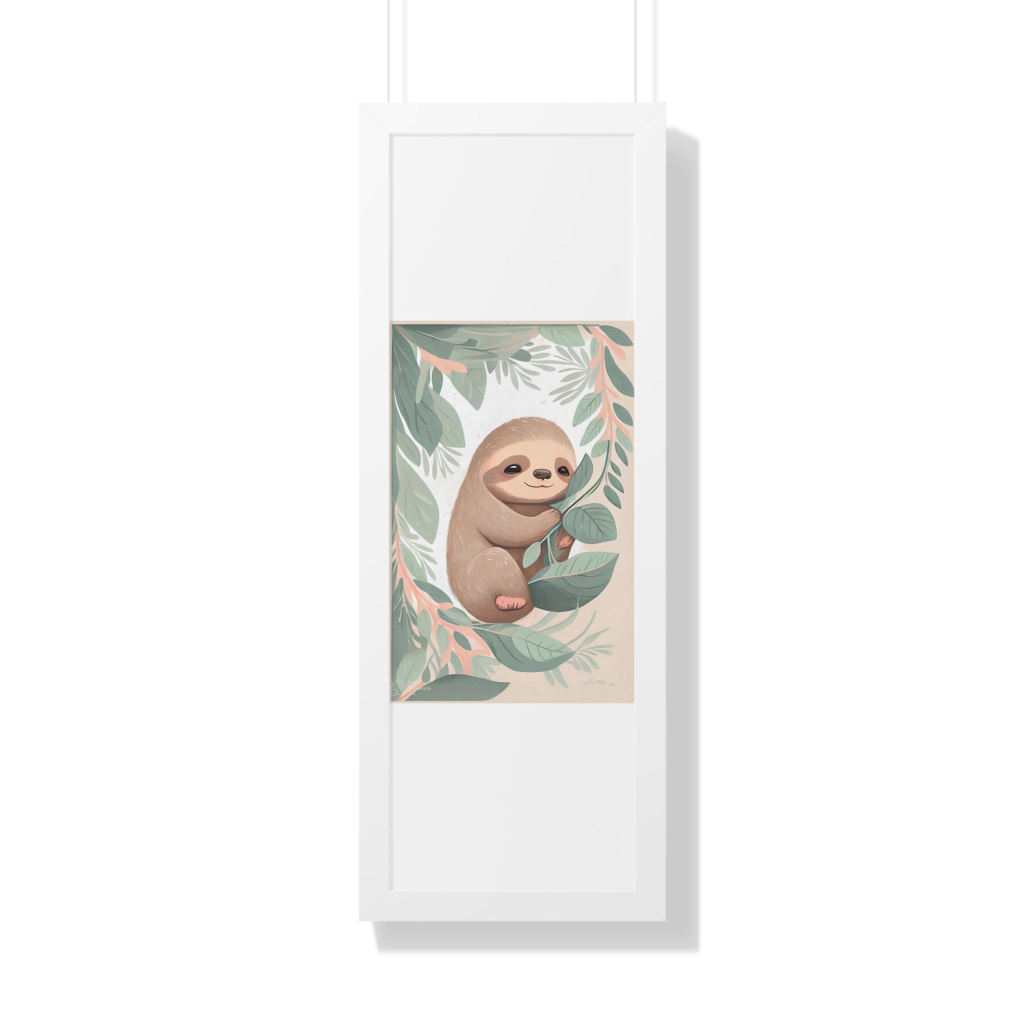 "ABSTRACT BABY SLOTH ON LEAF" Framed Vertical Poster