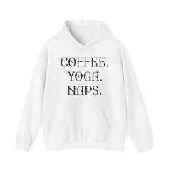 "COFFEE YOGA NAPS" Unisex Heavy Blend™ Hooded Sweatshirt