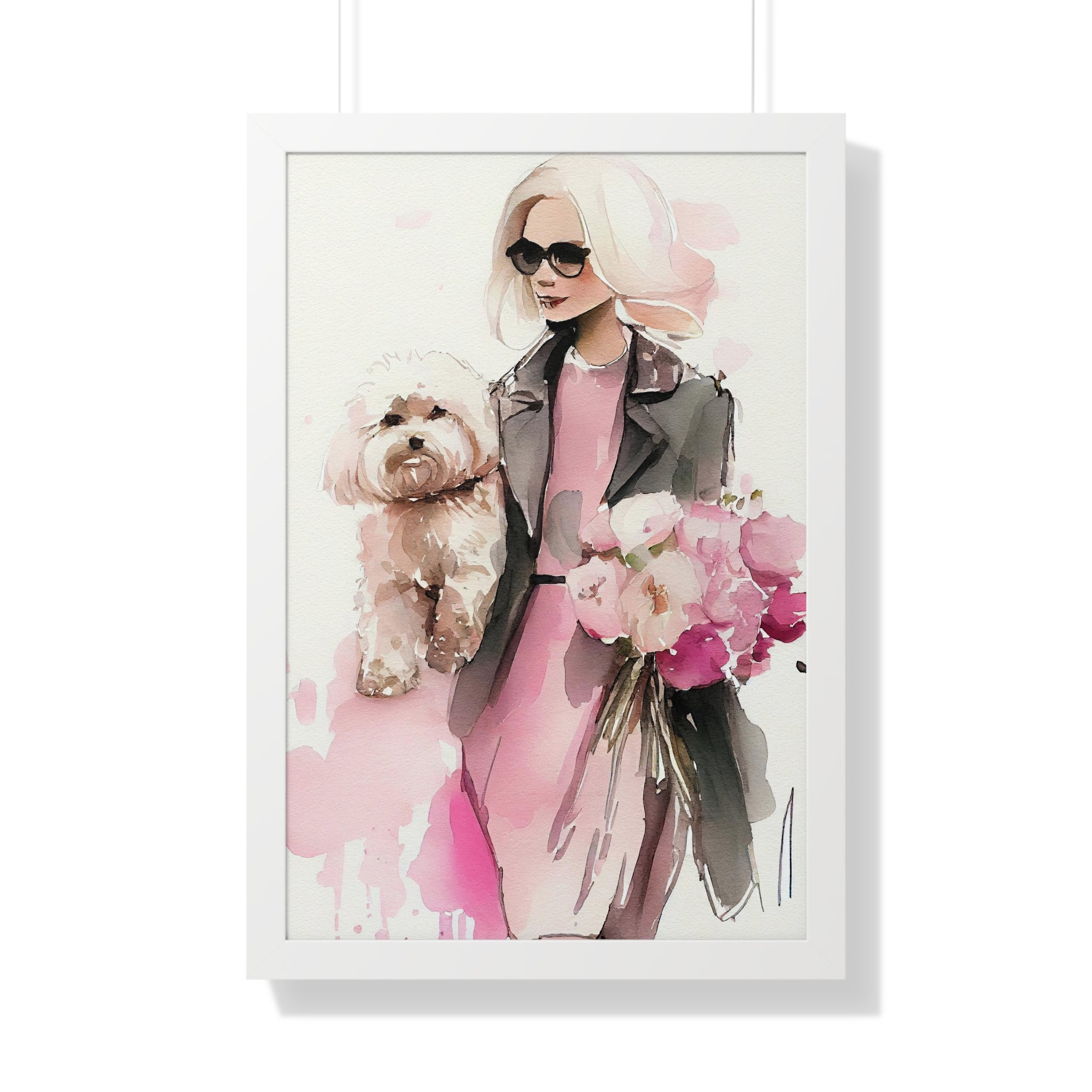 "BLONDE LADY MALTIPOO SUNGLASSES" Framed Vertical Poster